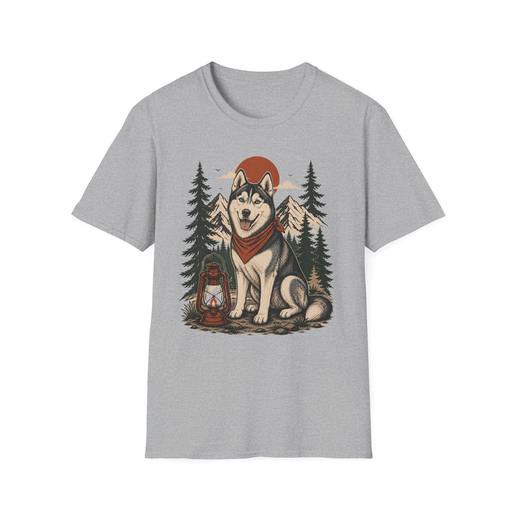 Husky Lantern T-Shirt — Retro Camping Dog Tee