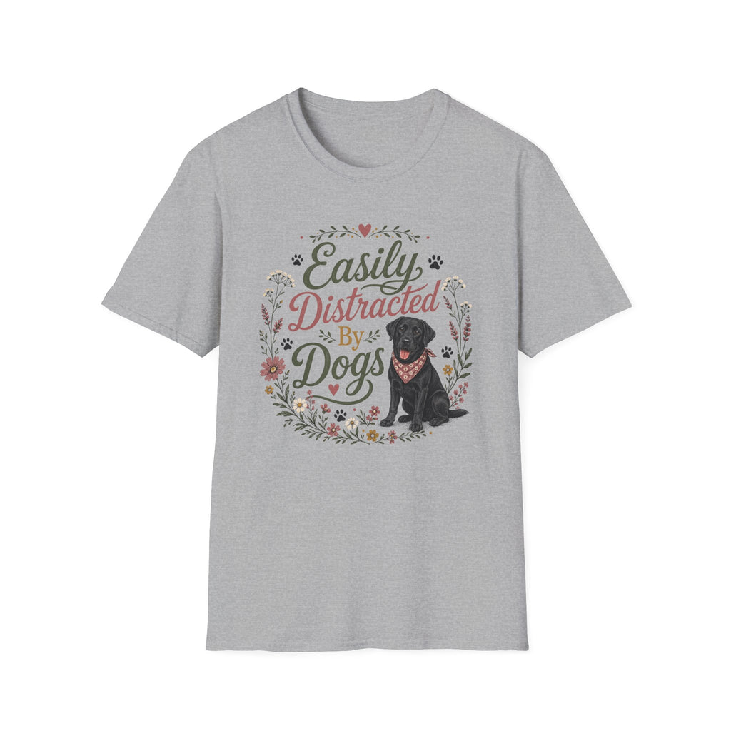 Easily Distracted By Dogs T-Shirt — Cute Black Lab Floral Dog Lover Tee