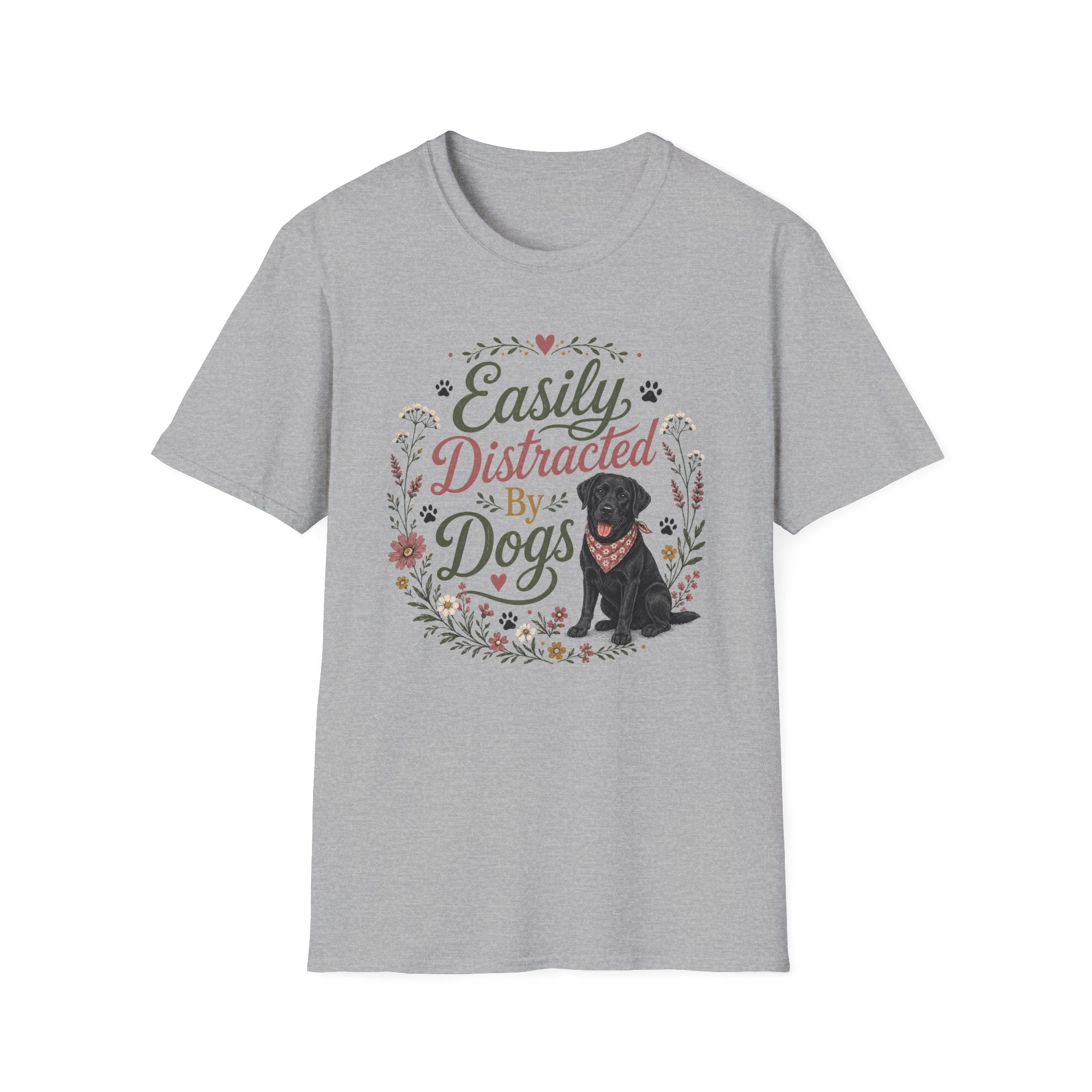 Easily Distracted By Dogs T-Shirt — Cute Black Lab Floral Dog Lover Tee