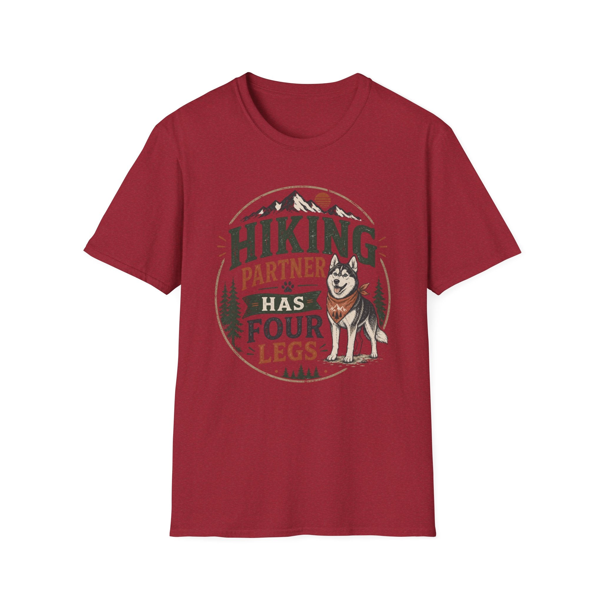 Hiking Partner Has Four Legs T-Shirt — Husky Dog Lover Outdoor Tee