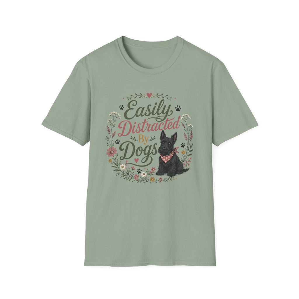 Easily Distracted By Dogs T-Shirt — Cute Scottish Terrier Floral Dog Lover Tee