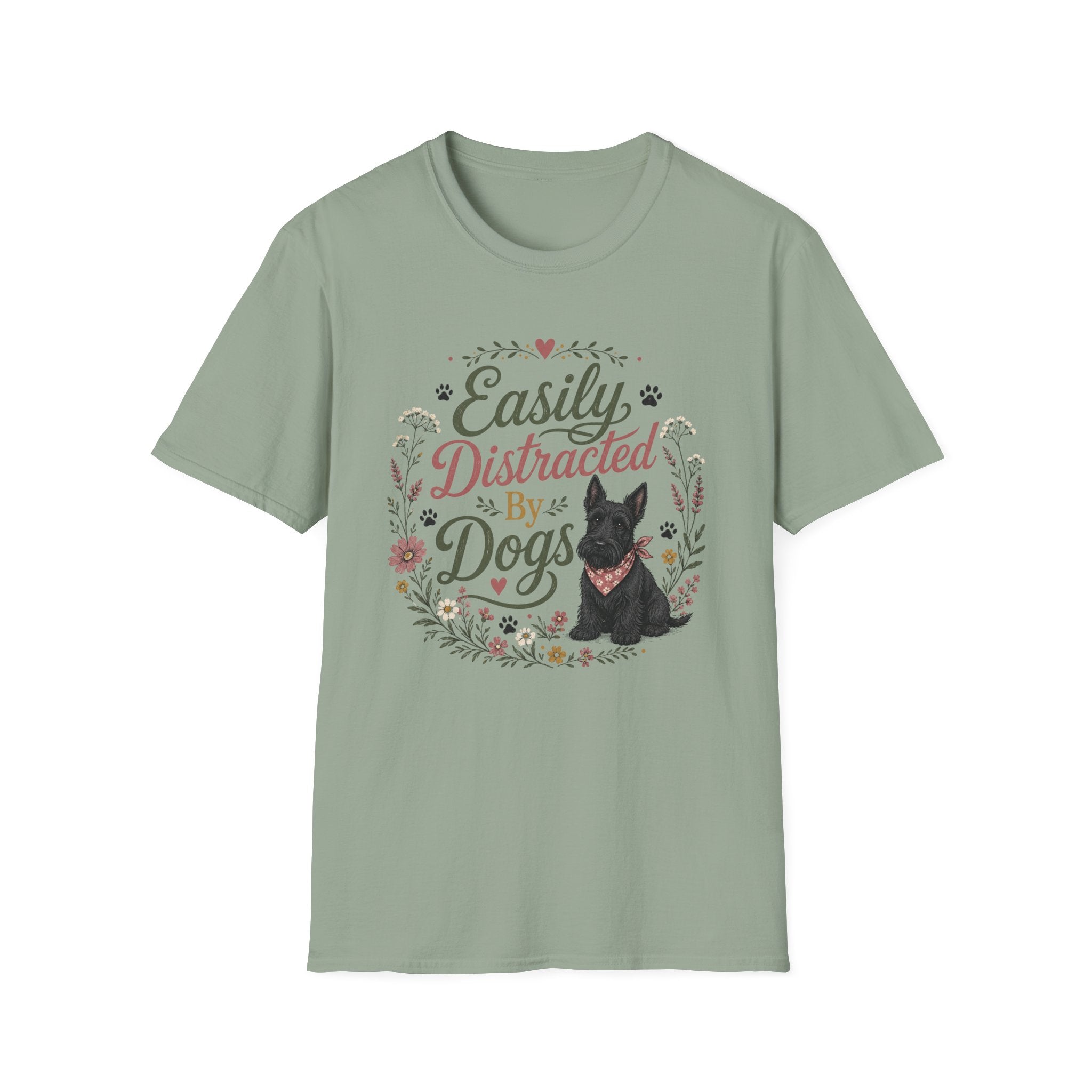 Easily Distracted By Dogs T-Shirt — Cute Scottish Terrier Floral Dog Lover Tee