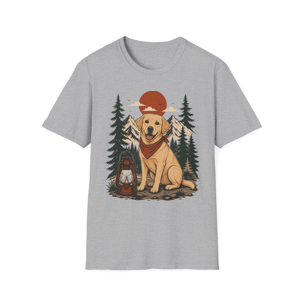 Yellow Lab Lantern T-Shirt — Retro Camping Dog Tee