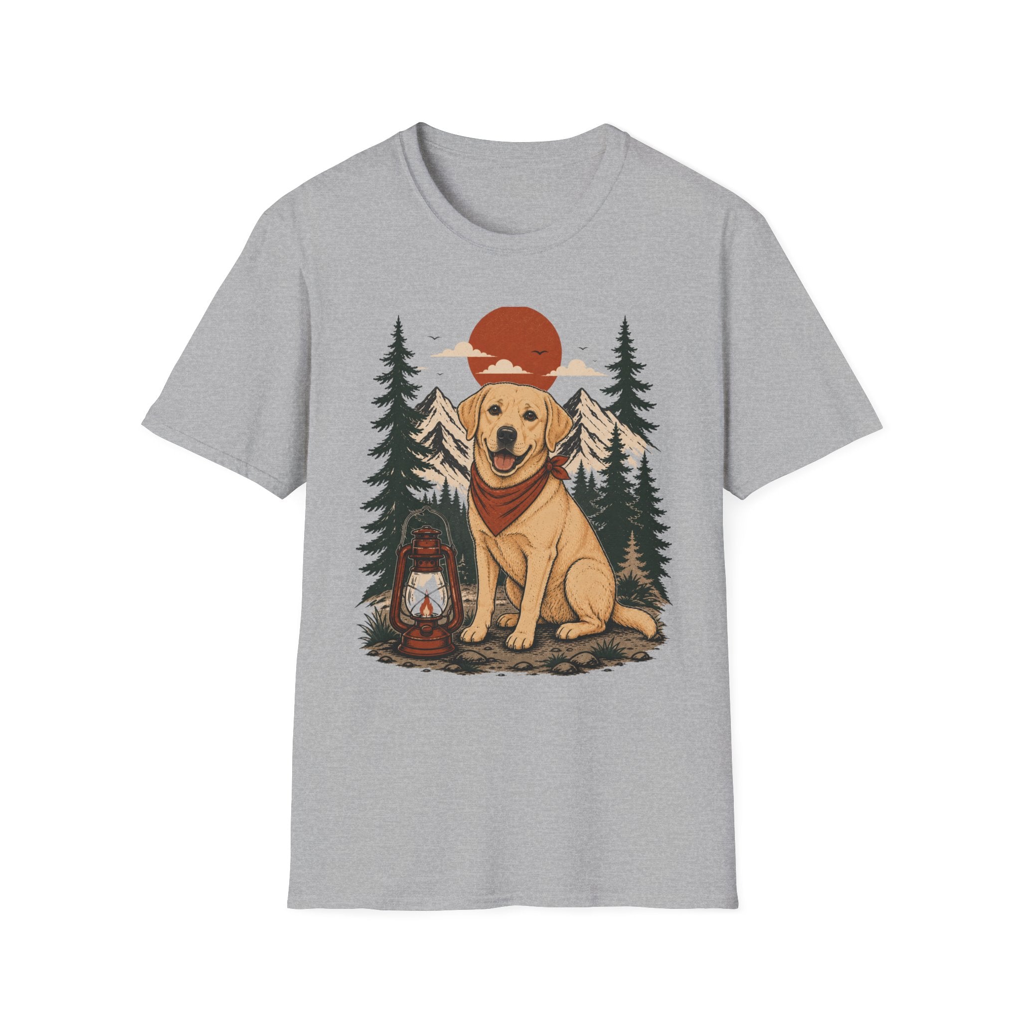 Yellow Lab Lantern T-Shirt — Retro Camping Dog Tee