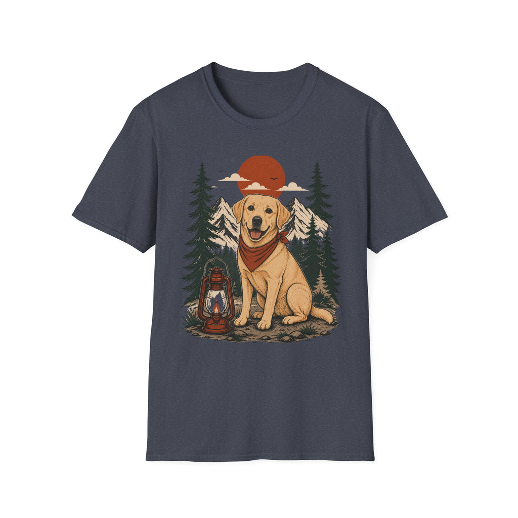 Yellow Lab Lantern T-Shirt — Retro Camping Dog Tee