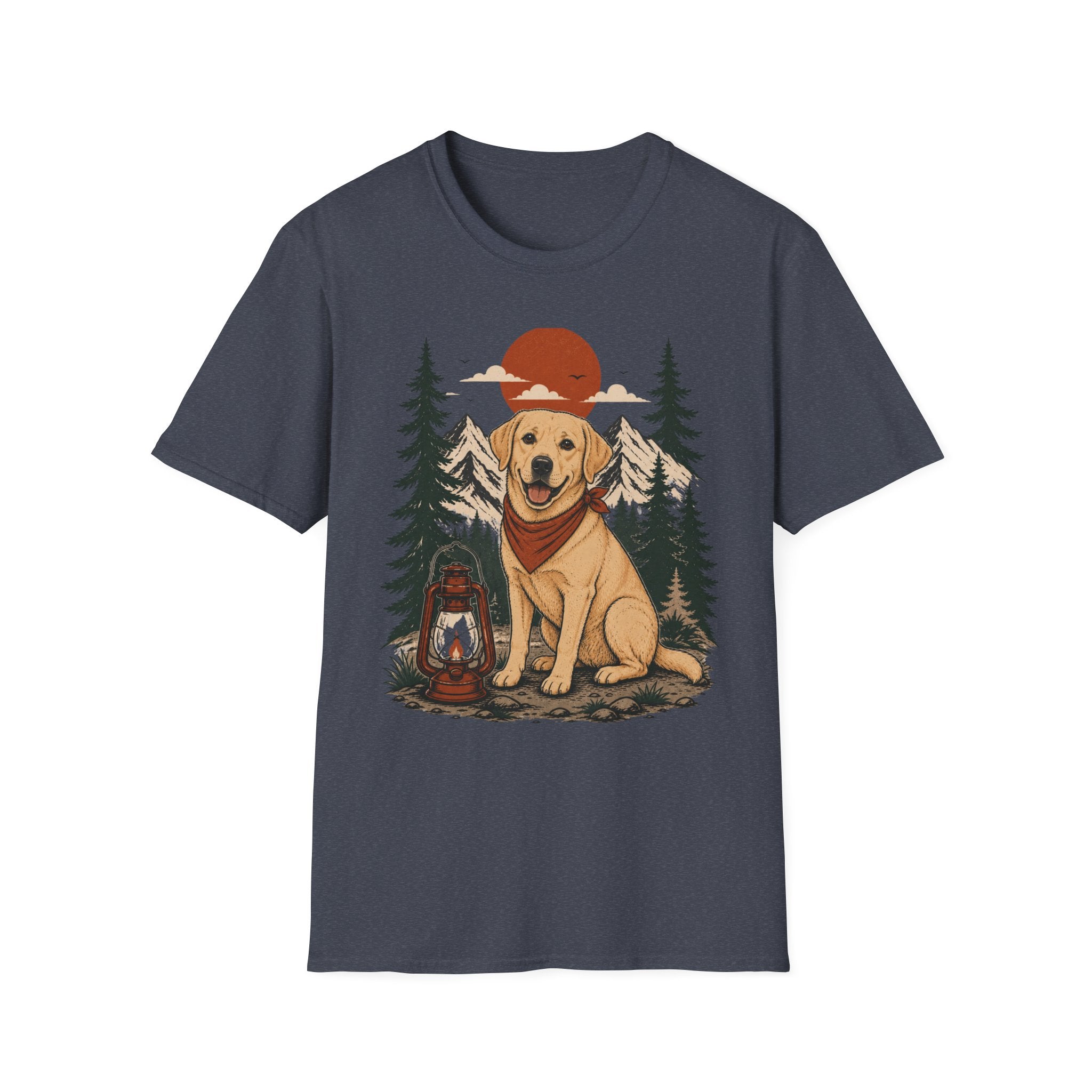 Yellow Lab Lantern T-Shirt — Retro Camping Dog Tee