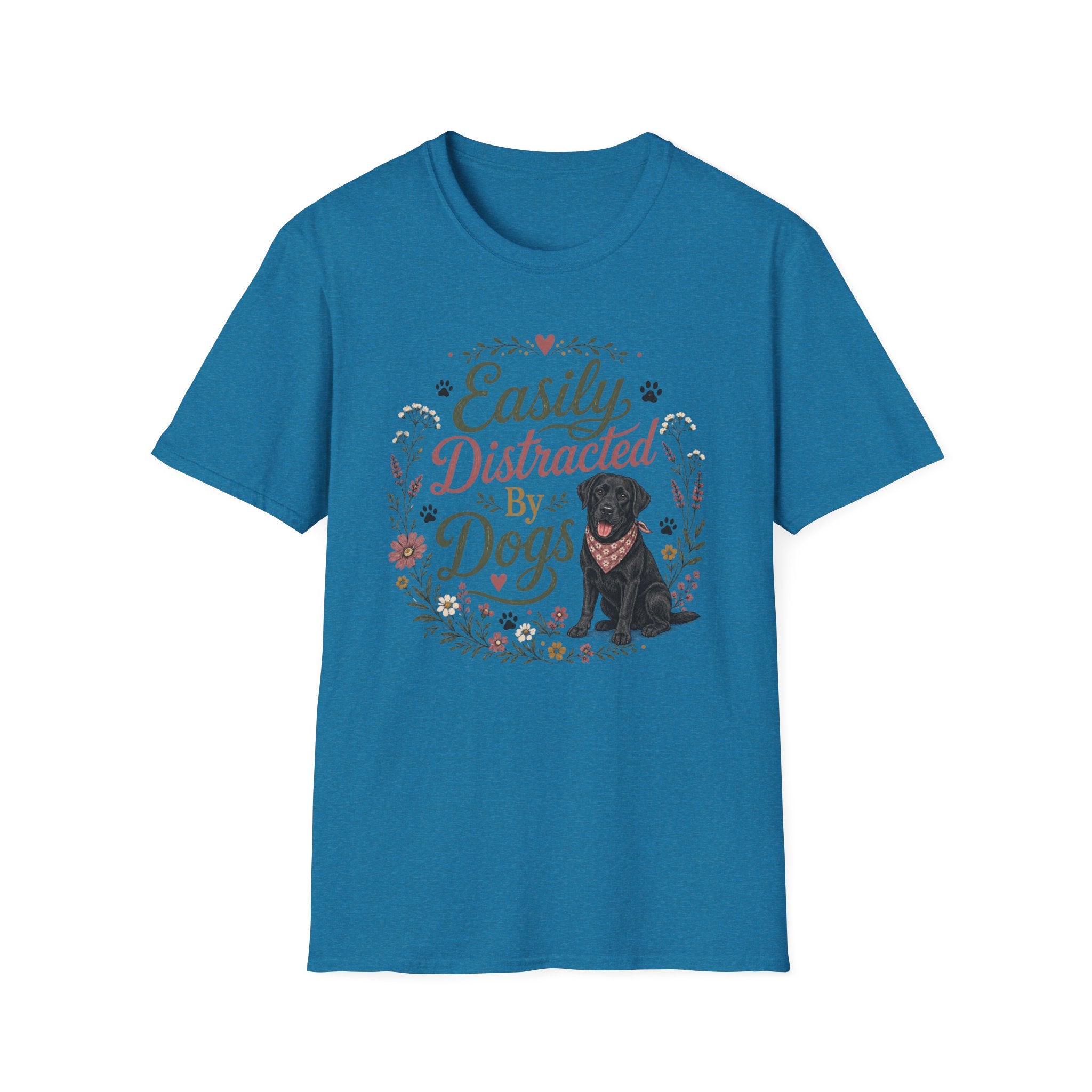 Easily Distracted By Dogs T-Shirt — Cute Black Lab Floral Dog Lover Tee