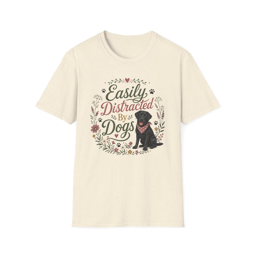 Easily Distracted By Dogs T-Shirt — Cute Black Lab Floral Dog Lover Tee