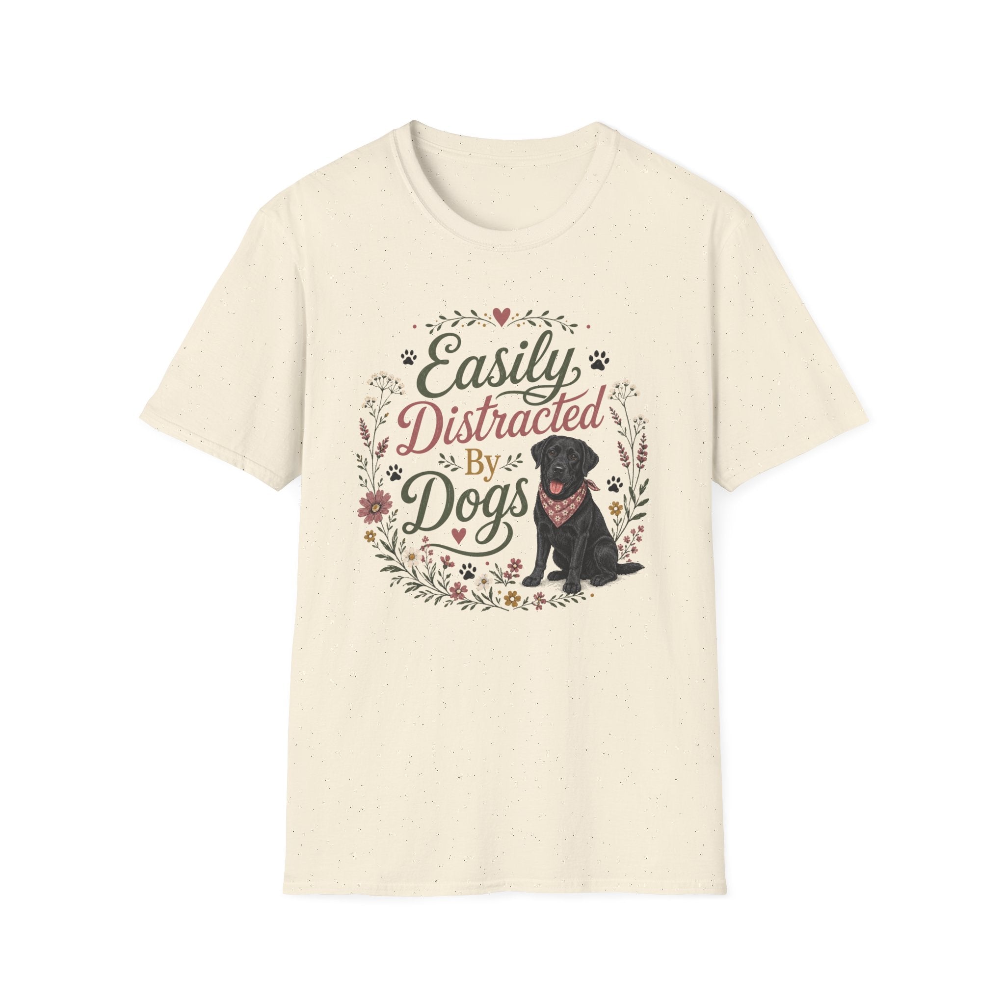 Easily Distracted By Dogs T-Shirt — Cute Black Lab Floral Dog Lover Tee