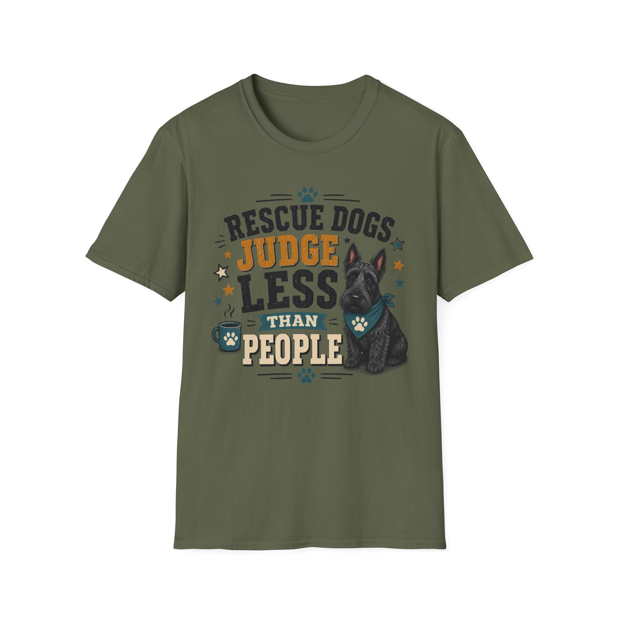 Rescue Dogs Judge Less Than People T-Shirt — Cute Scottie Rescue Tee