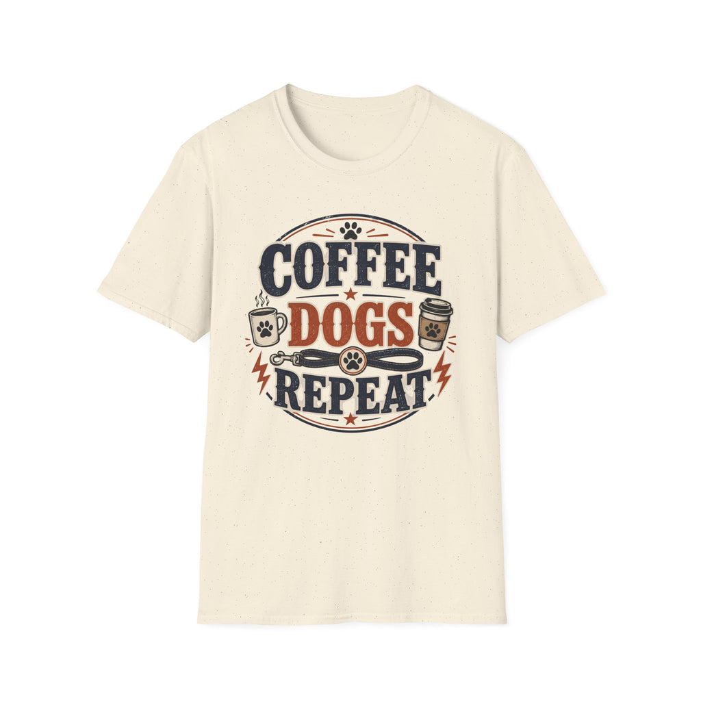 Coffee Dogs Repeat T-Shirt — Funny Dog Lover Coffee Tee