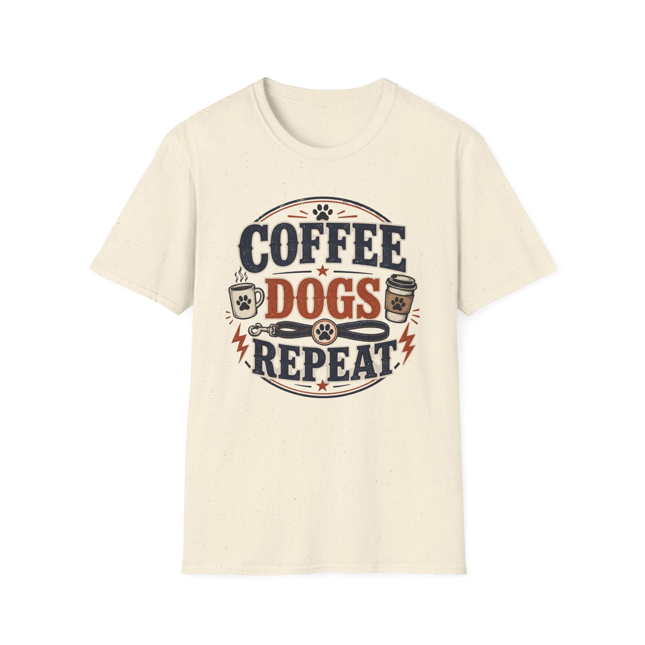 Coffee Dogs Repeat T-Shirt — Funny Dog Lover Coffee Tee
