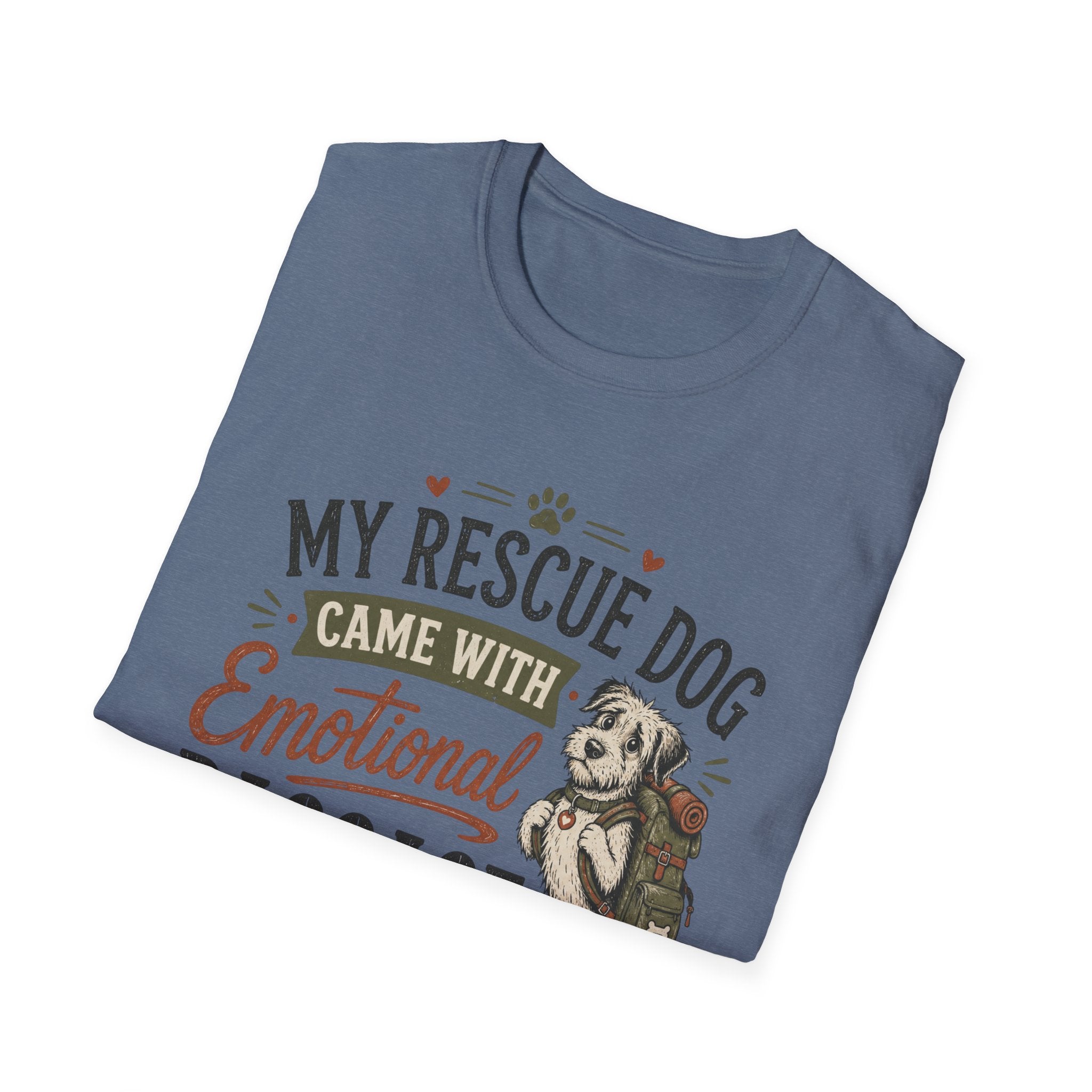 Rescue Dog T-Shirt — "My Rescue Dog Came With Emotional Baggage" Cute Adopted Pup Tee