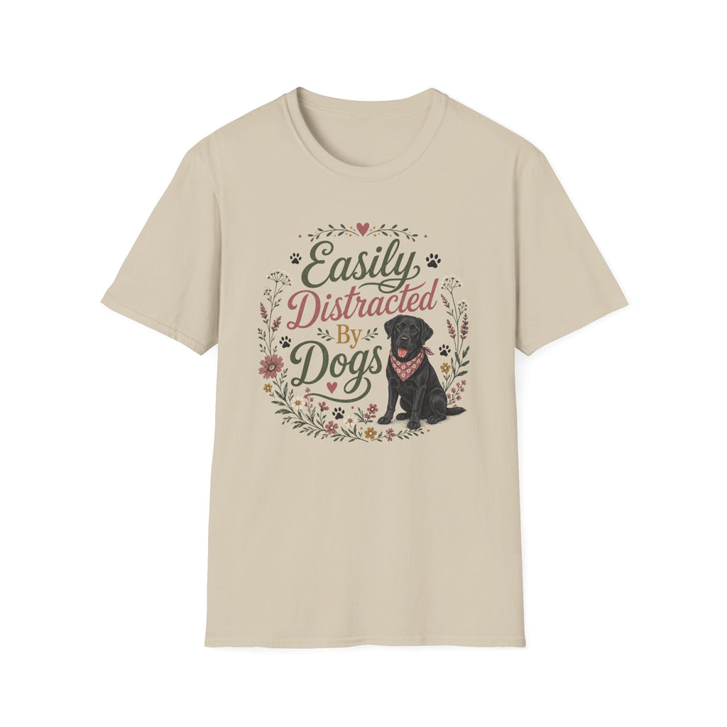 Easily Distracted By Dogs T-Shirt — Cute Black Lab Floral Dog Lover Tee