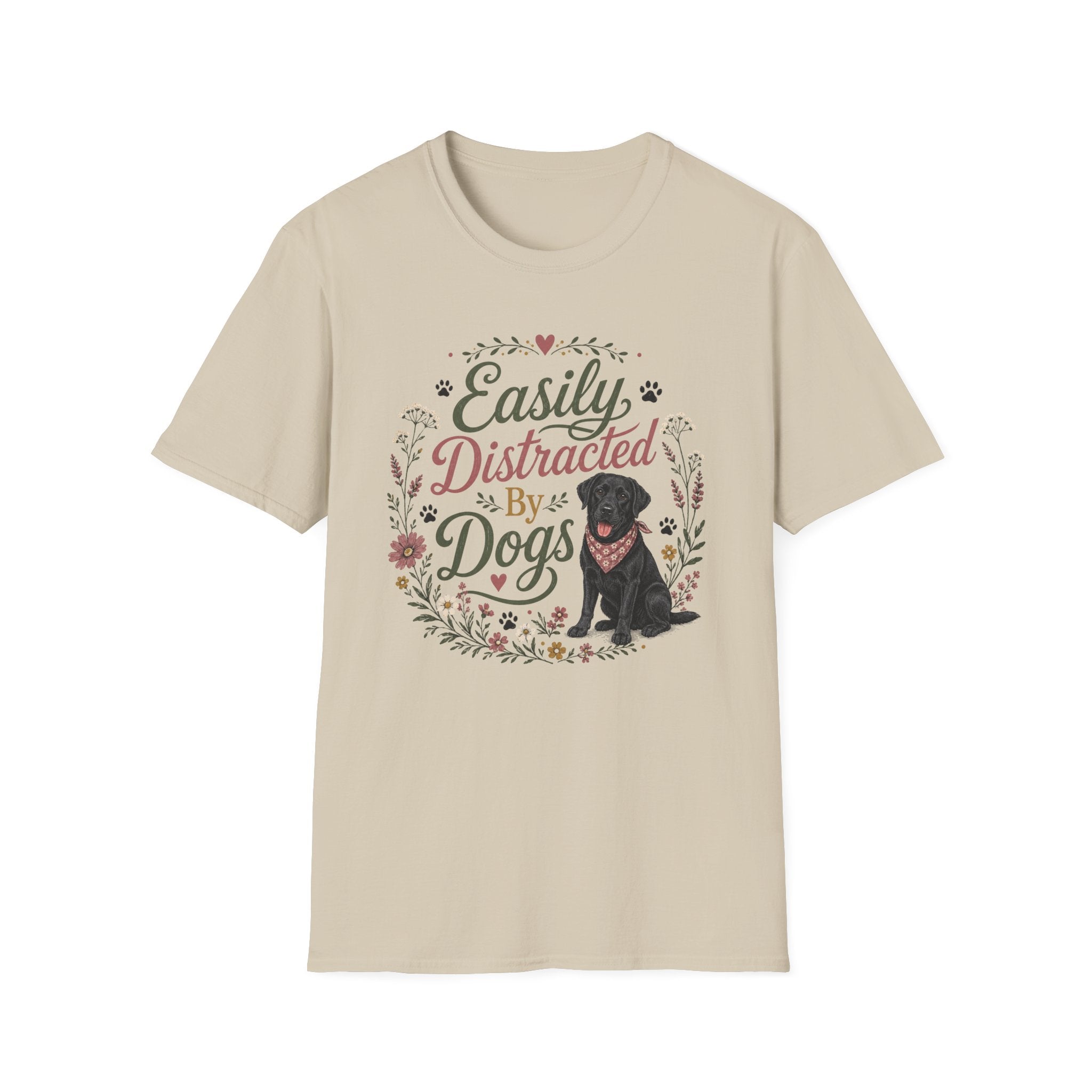 Easily Distracted By Dogs T-Shirt — Cute Black Lab Floral Dog Lover Tee