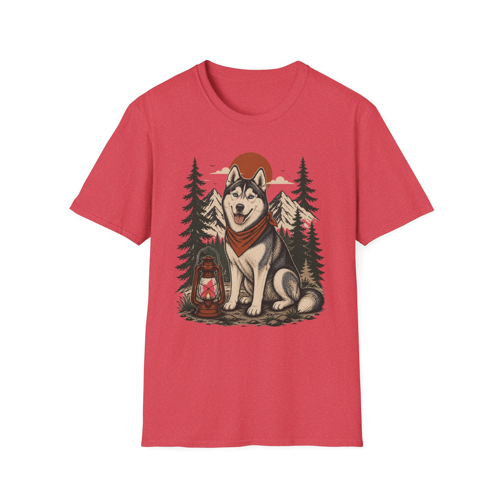 Husky Lantern T-Shirt — Retro Camping Dog Tee