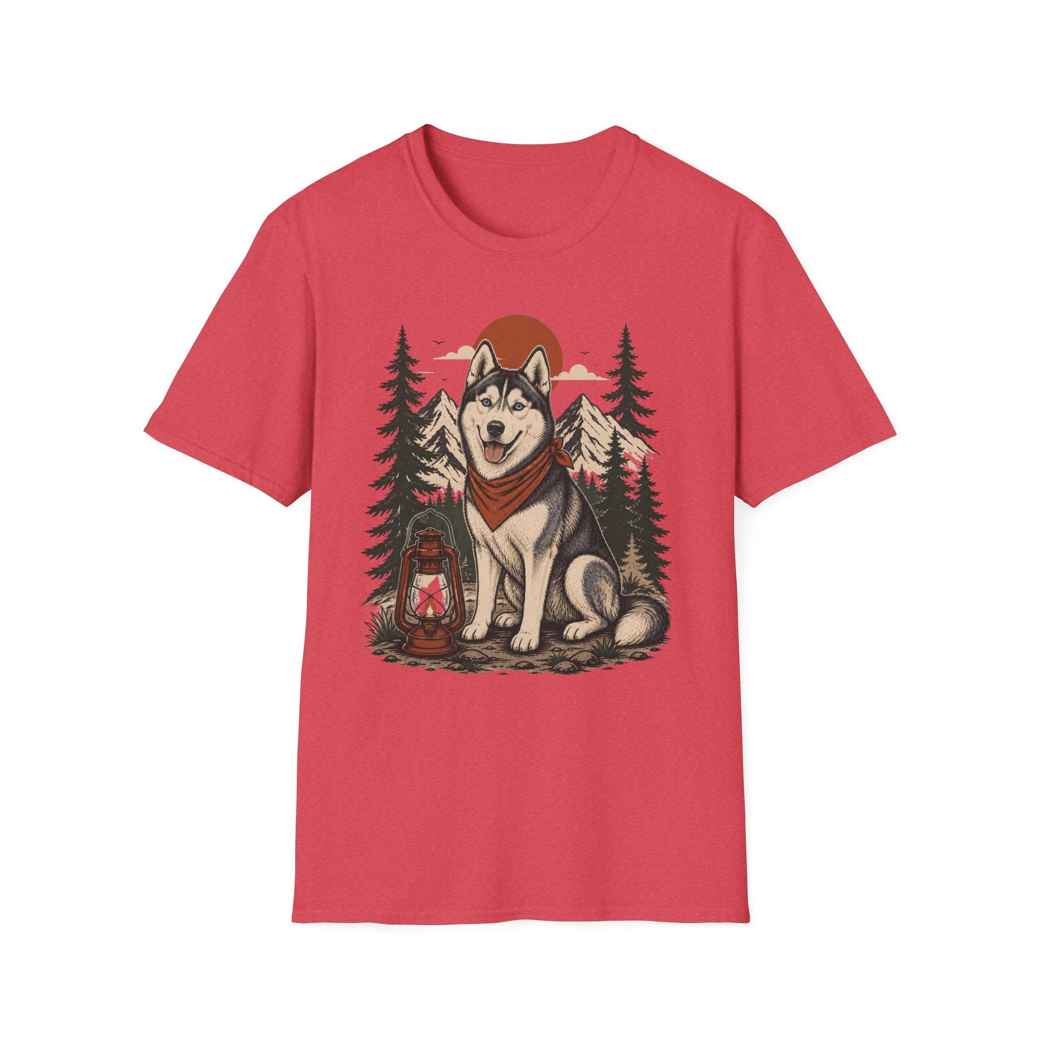 Husky Lantern T-Shirt — Retro Camping Dog Tee