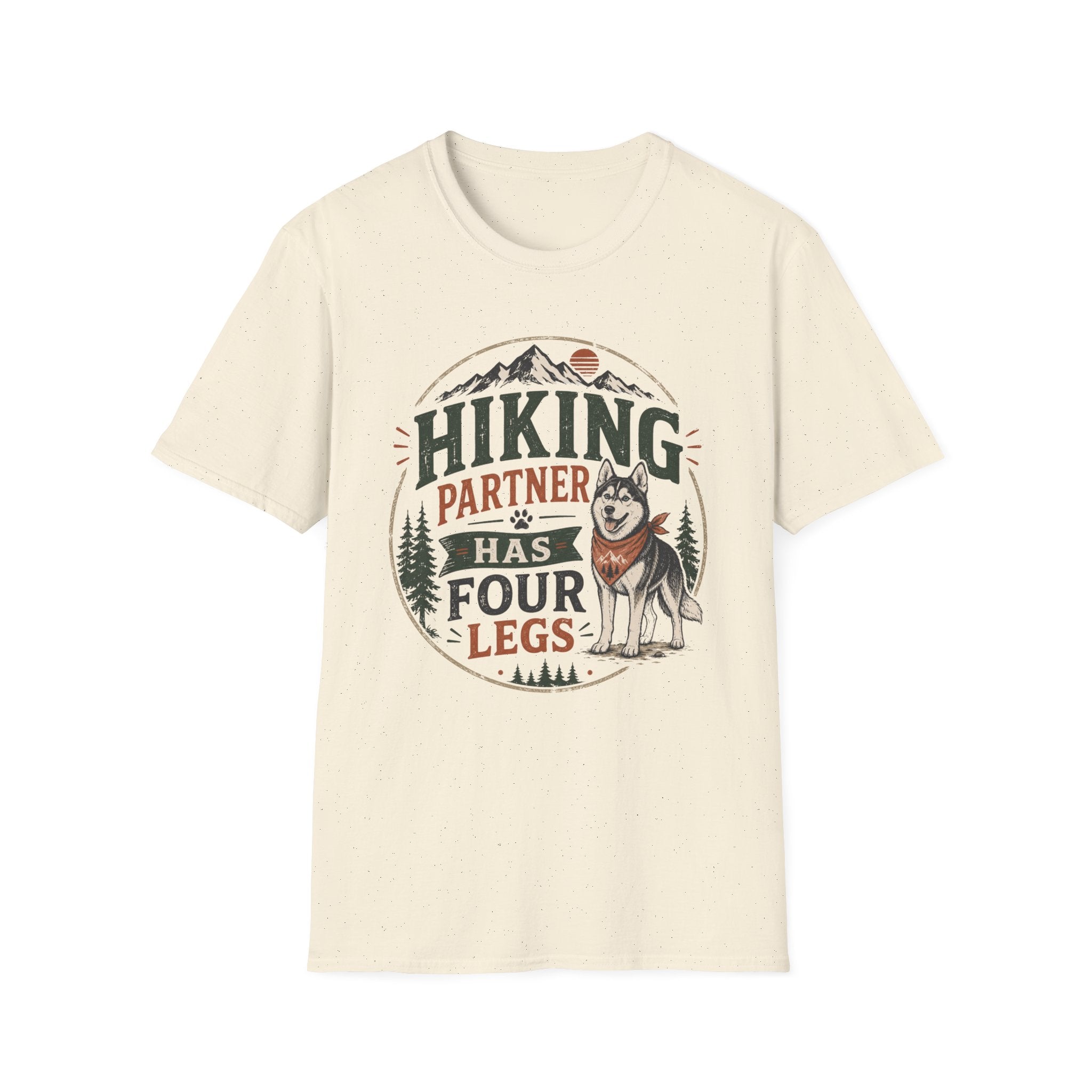 Hiking Partner Has Four Legs T-Shirt — Husky Dog Lover Outdoor Tee