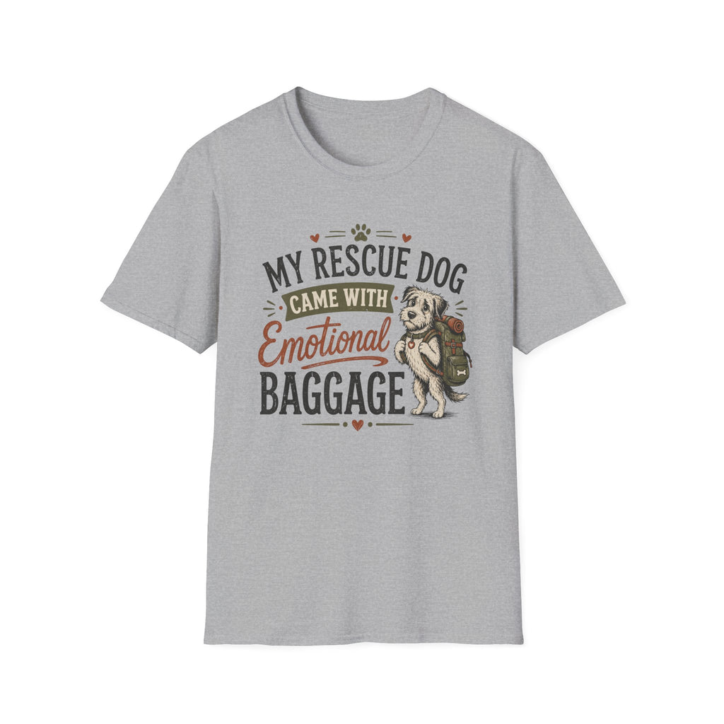 Rescue Dog T-Shirt — "My Rescue Dog Came With Emotional Baggage" Cute Adopted Pup Tee