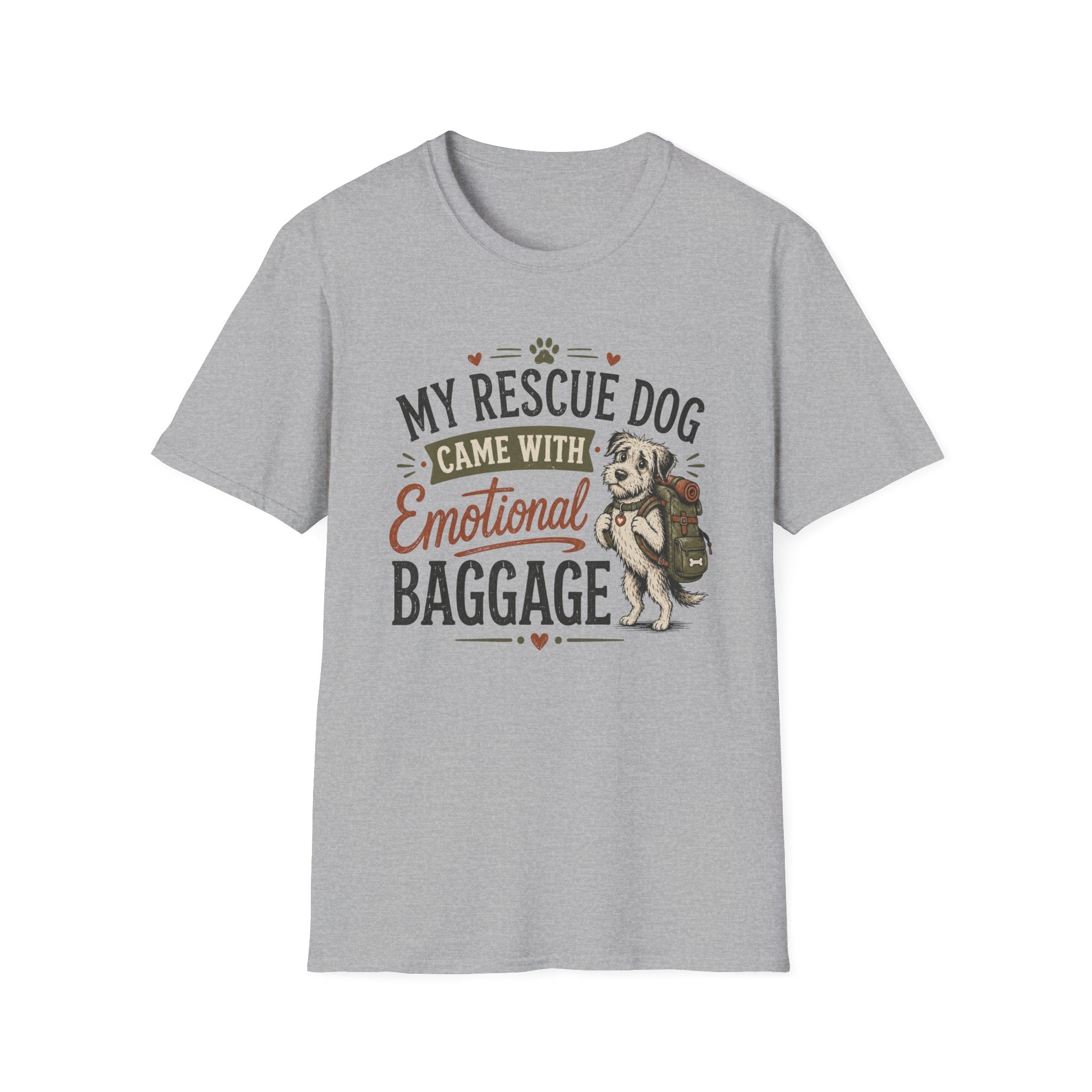 Rescue Dog T-Shirt — "My Rescue Dog Came With Emotional Baggage" Cute Adopted Pup Tee