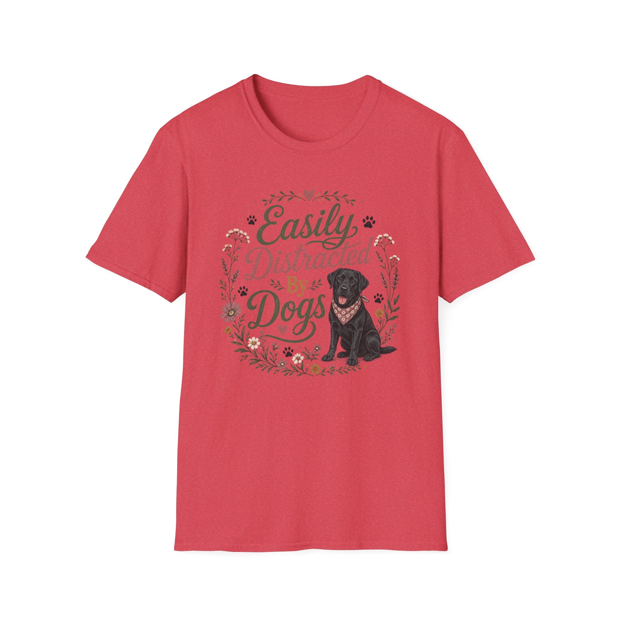 Easily Distracted By Dogs T-Shirt — Cute Black Lab Floral Dog Lover Tee