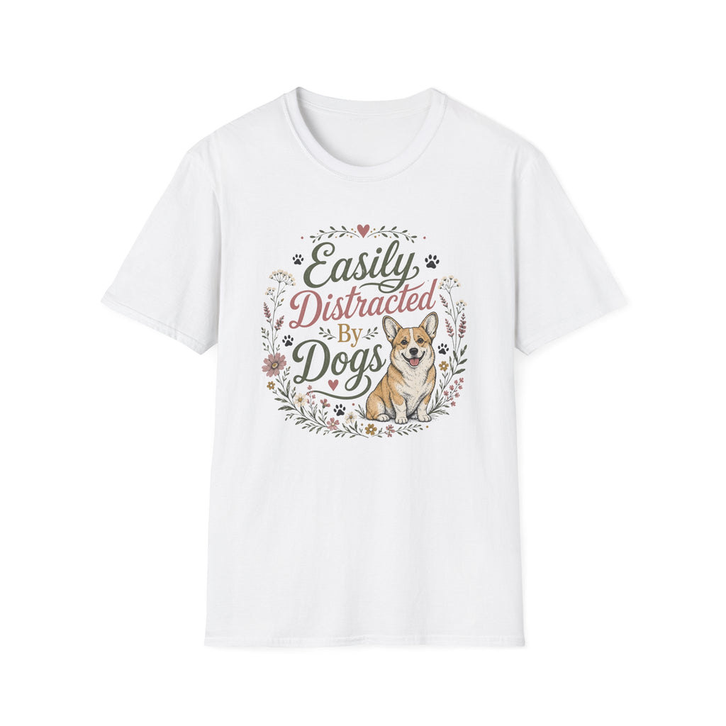 Easily Distracted By Dogs T-Shirt — Cute Corgi Floral Dog Lover Tee