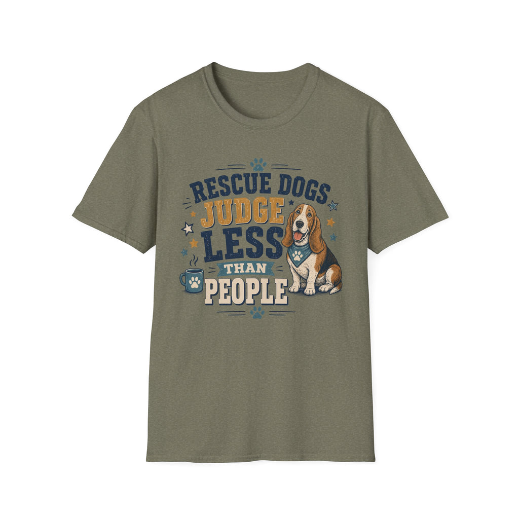 Rescue Dogs Judge Less Than People T-Shirt — Cute Basset Hound Rescue Tee
