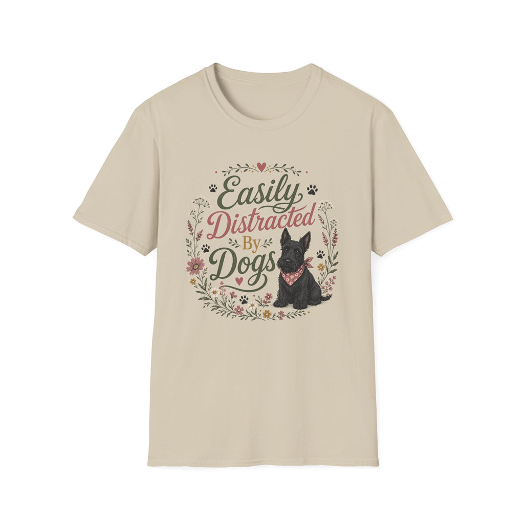 Easily Distracted By Dogs T-Shirt — Cute Scottish Terrier Floral Dog Lover Tee