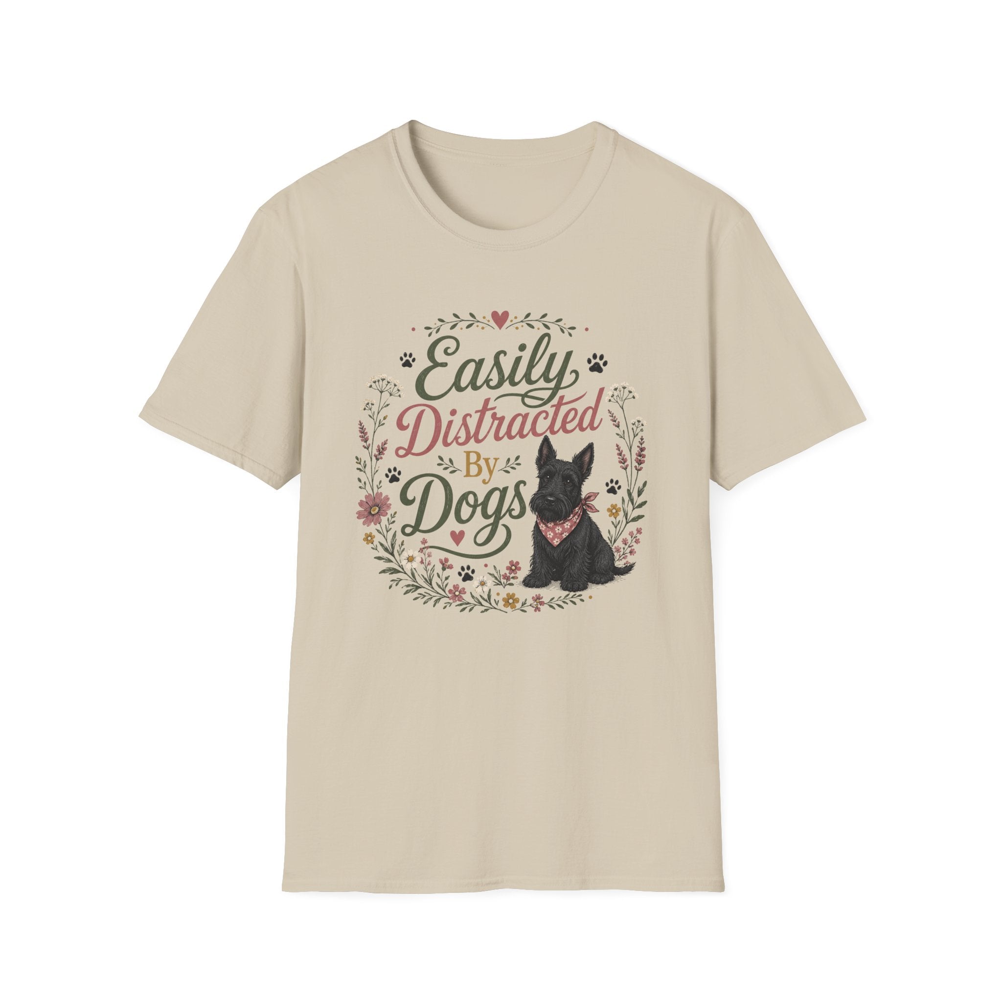 Easily Distracted By Dogs T-Shirt — Cute Scottish Terrier Floral Dog Lover Tee