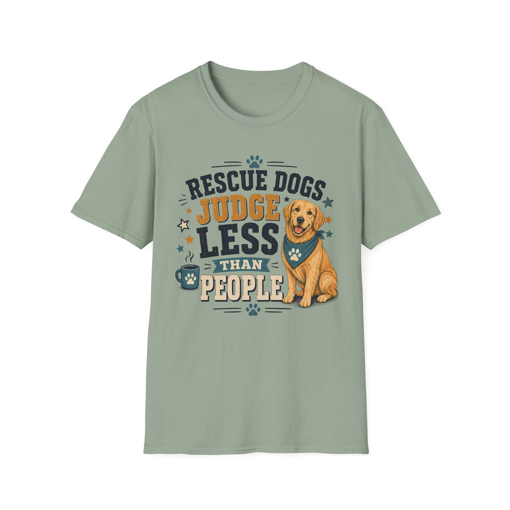 Rescue Dogs Judge Less Than People T-Shirt — Cute Golden Retriever Rescue Tee