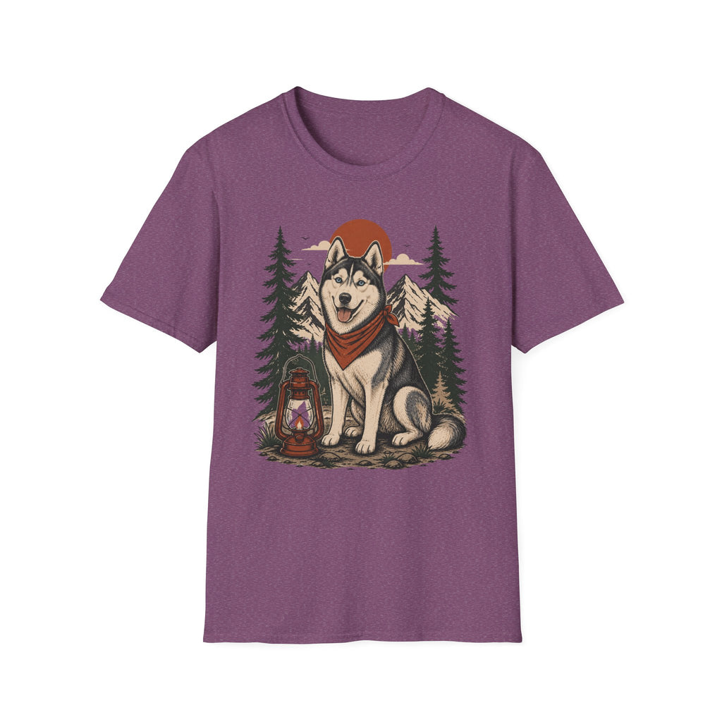 Husky Lantern T-Shirt — Retro Camping Dog Tee