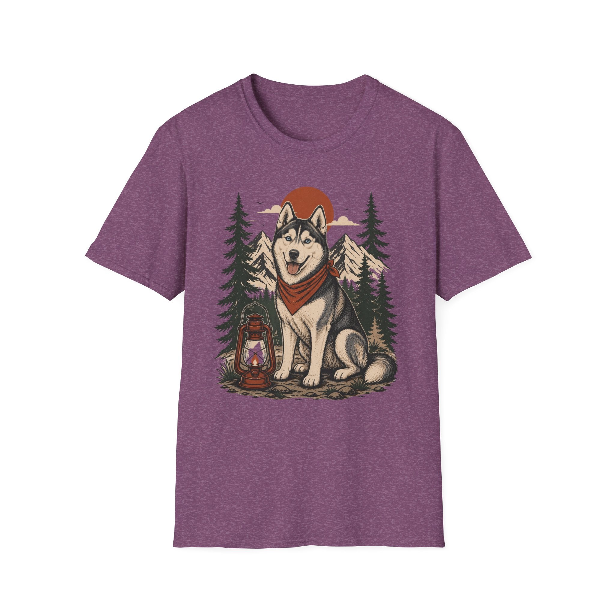 Husky Lantern T-Shirt — Retro Camping Dog Tee
