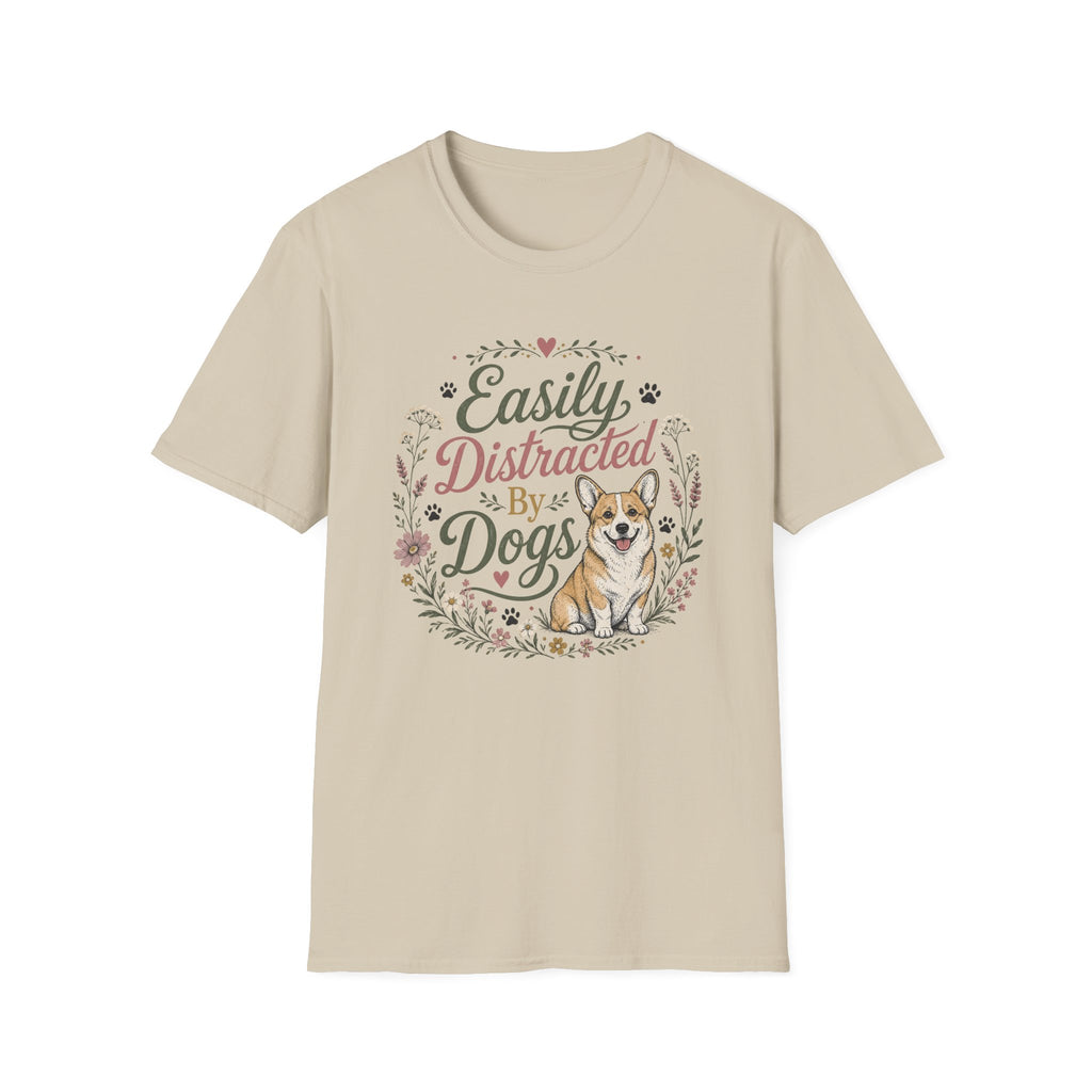 Easily Distracted By Dogs T-Shirt — Cute Corgi Floral Dog Lover Tee