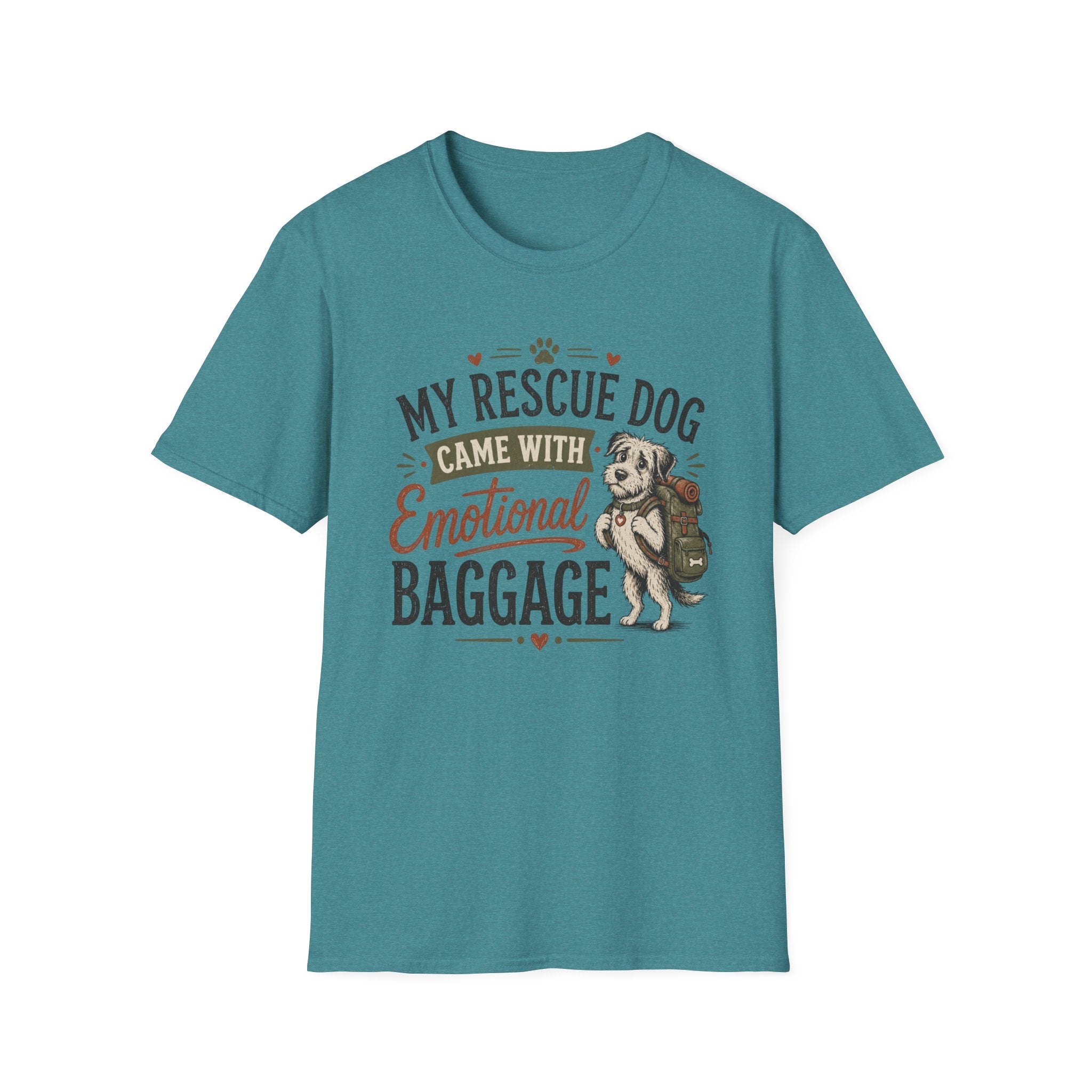 Rescue Dog T-Shirt — "My Rescue Dog Came With Emotional Baggage" Cute Adopted Pup Tee