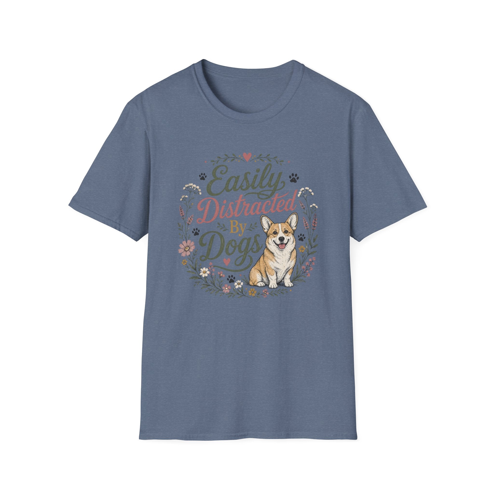 Easily Distracted By Dogs T-Shirt — Cute Corgi Floral Dog Lover Tee
