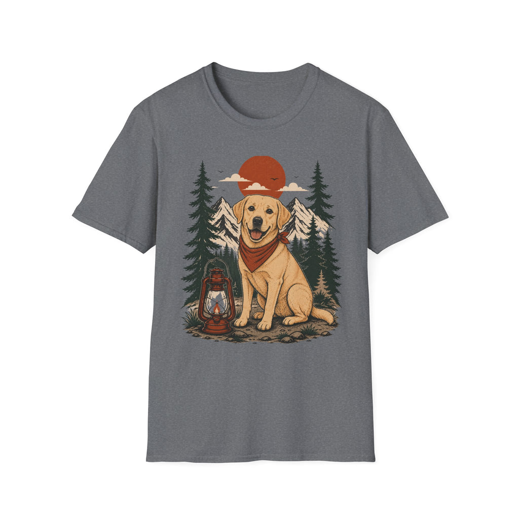 Yellow Lab Lantern T-Shirt — Retro Camping Dog Tee