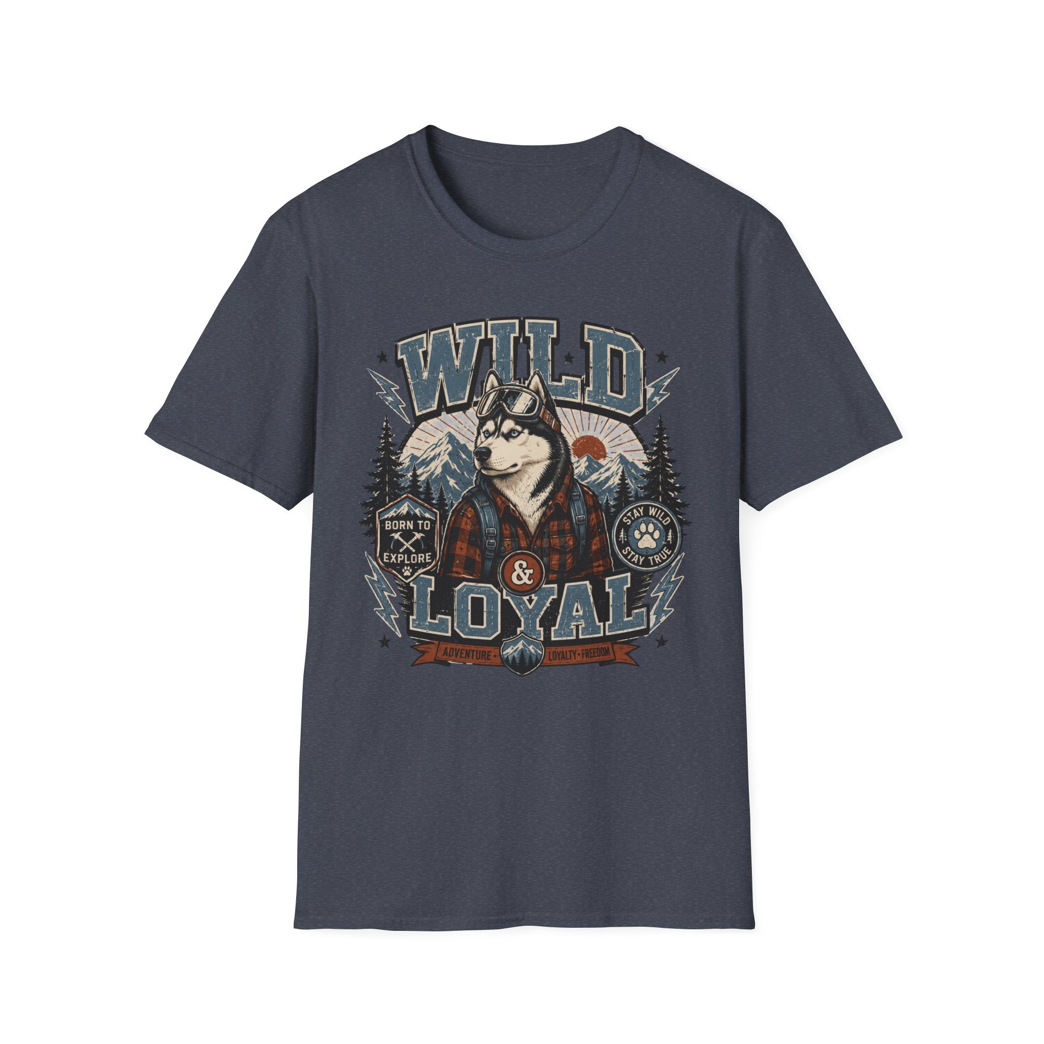 Wild & Loyal Husky T-Shirt — Vintage Mountain Dog Tee