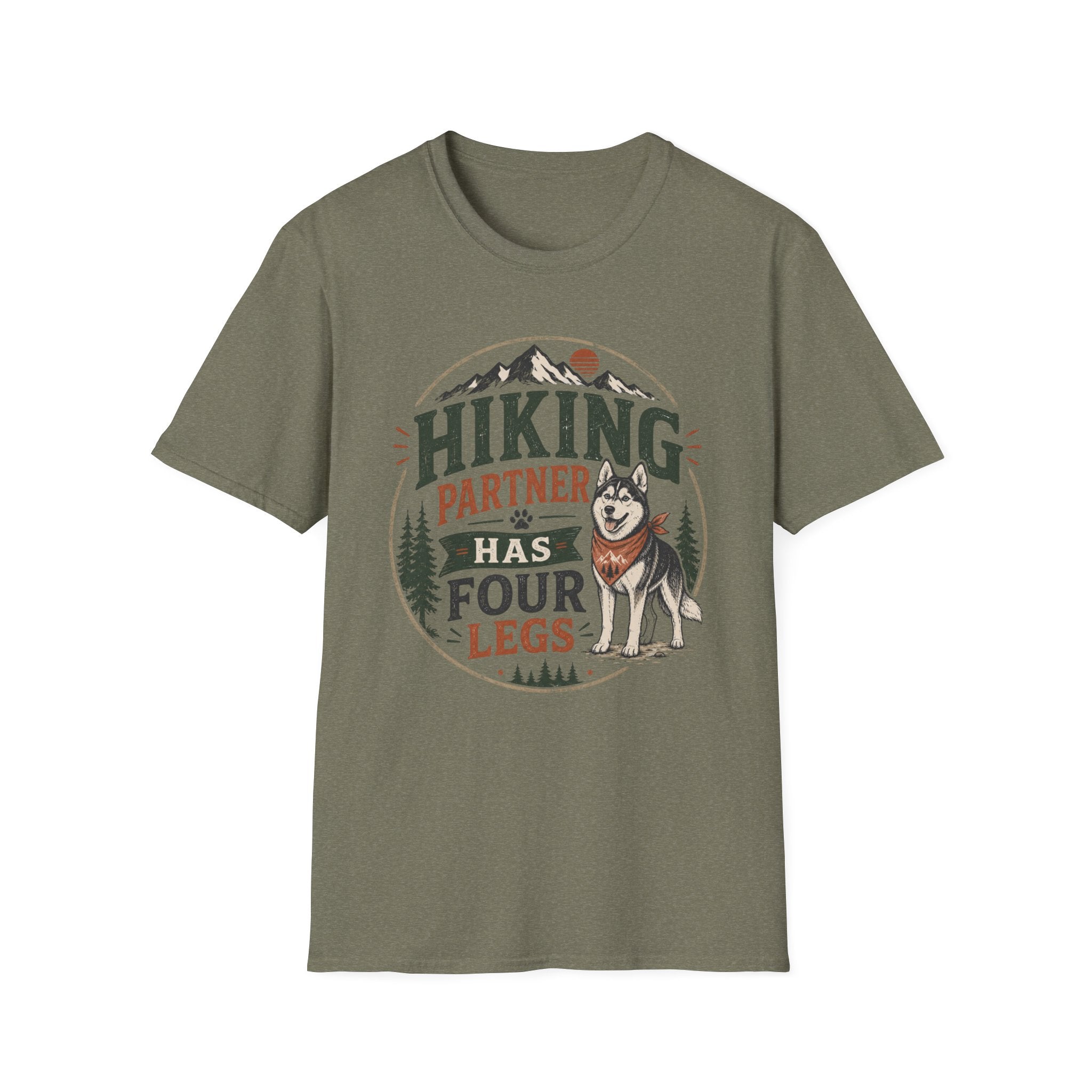 Hiking Partner Has Four Legs T-Shirt — Husky Dog Lover Outdoor Tee