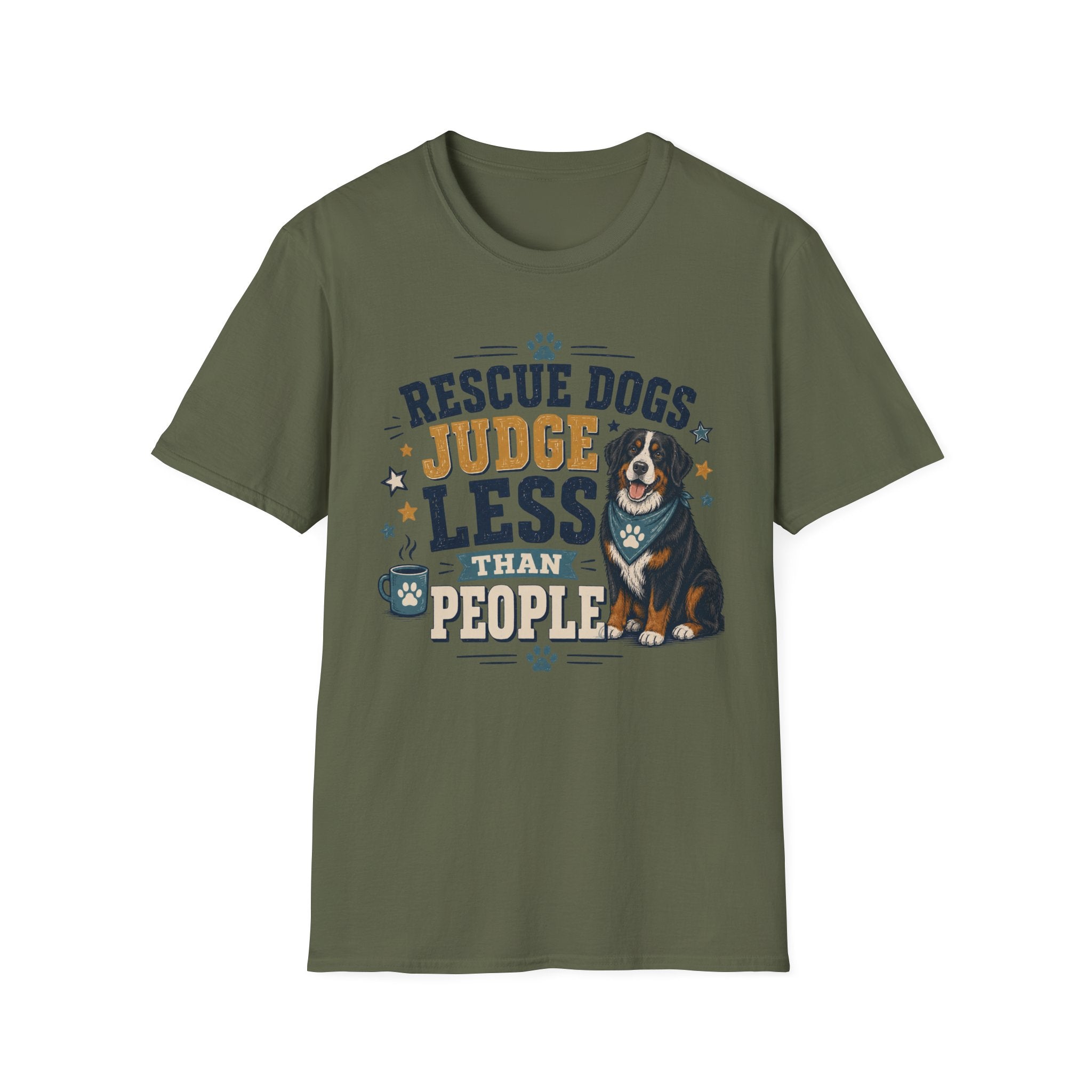 Rescue Dogs Judge Less Than People T-Shirt — Cute Bernese Mountain Dog Rescue Tee