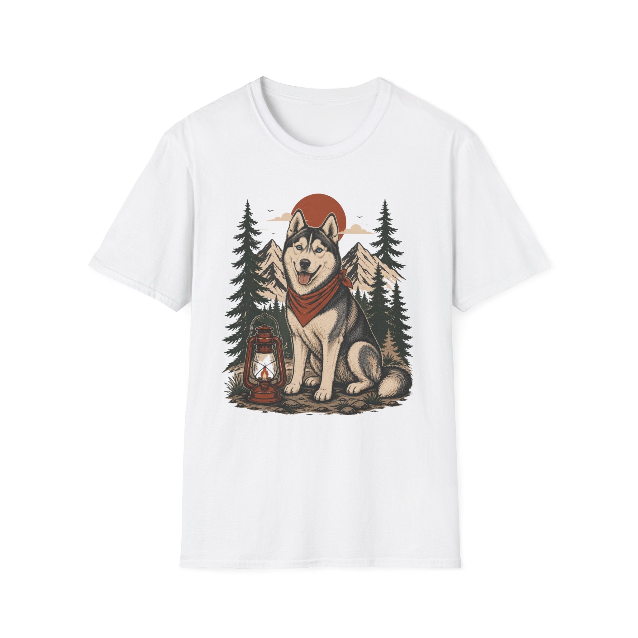 Husky Lantern T-Shirt — Retro Camping Dog Tee