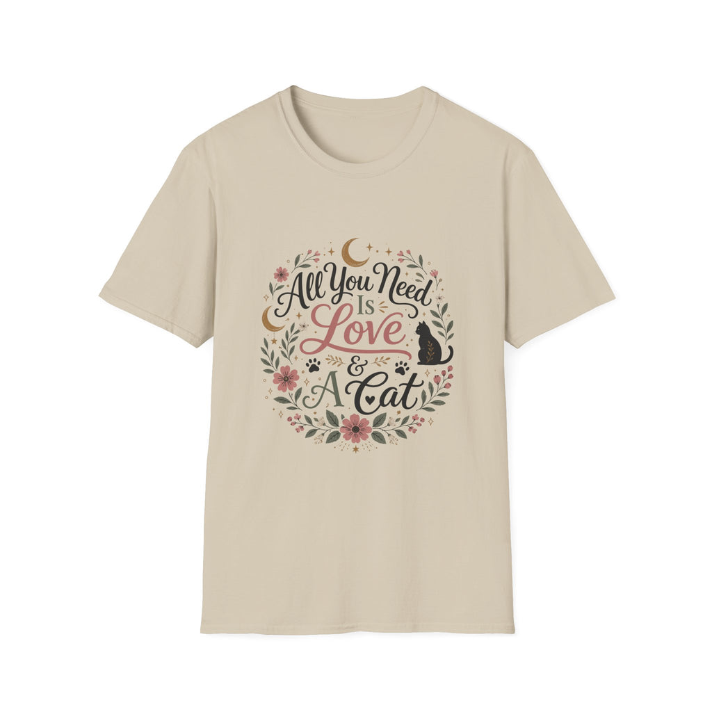 All You Need Is Love & A Cat T-Shirt — Floral Cat Lover Tee