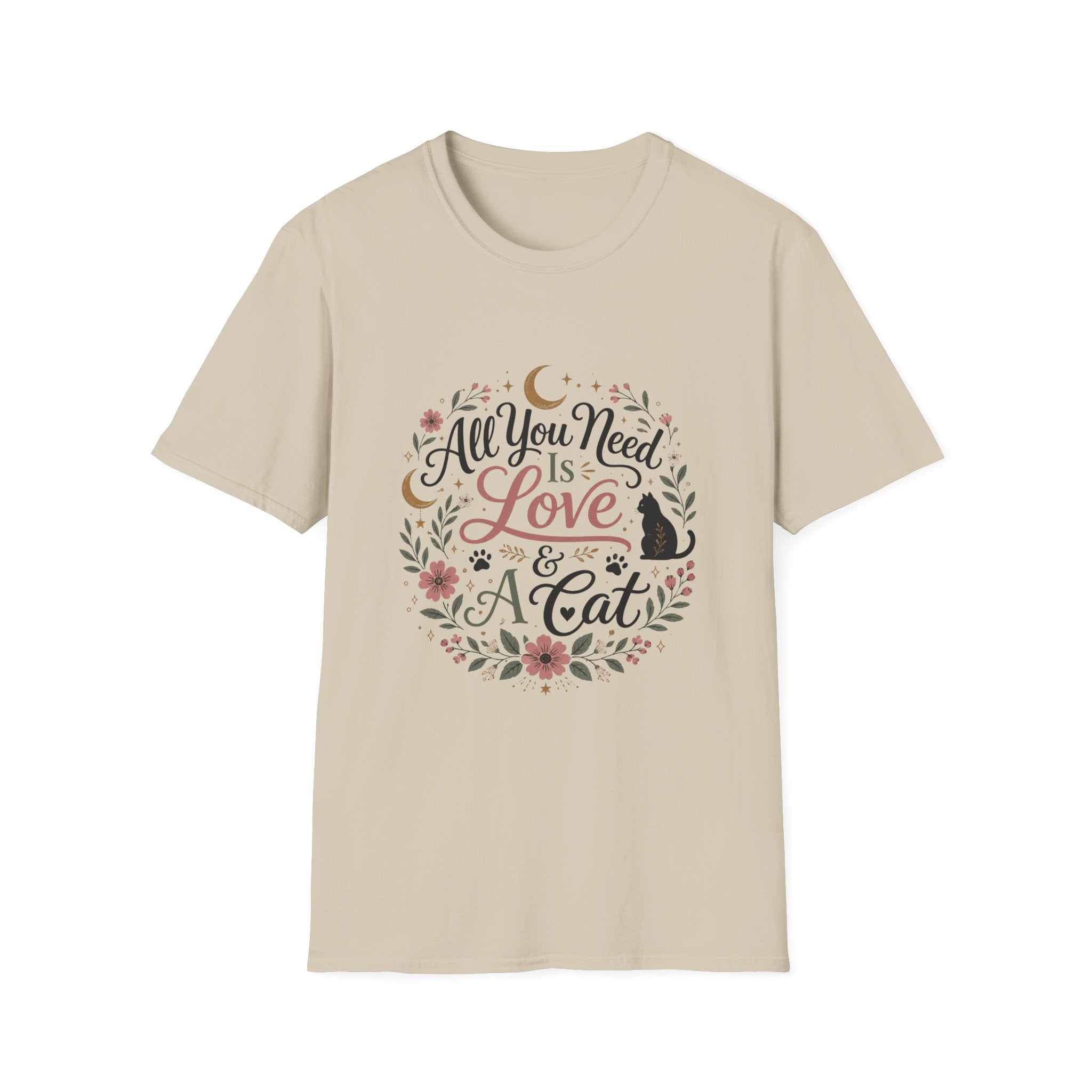 All You Need Is Love & A Cat T-Shirt — Floral Cat Lover Tee