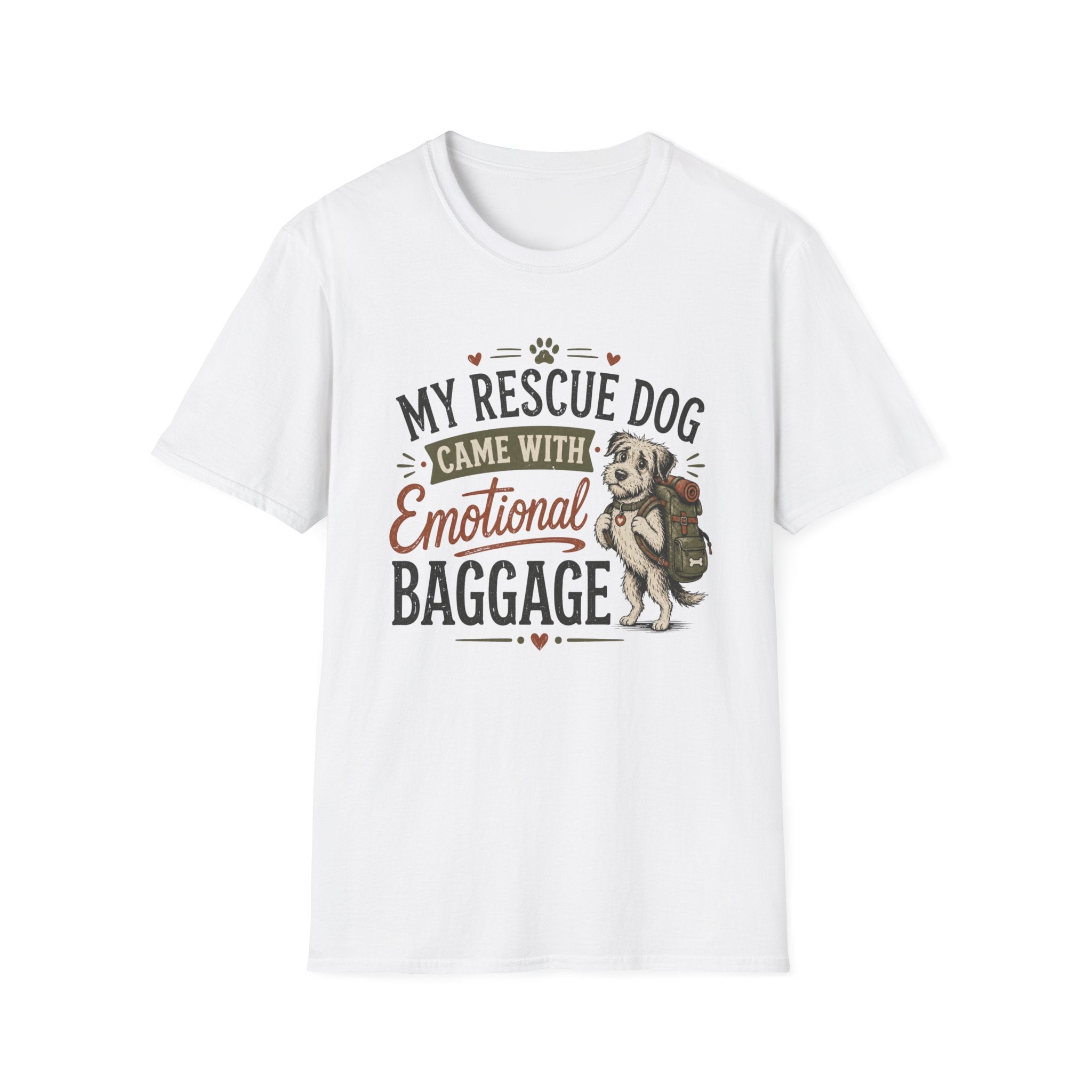Rescue Dog T-Shirt — "My Rescue Dog Came With Emotional Baggage" Cute Adopted Pup Tee