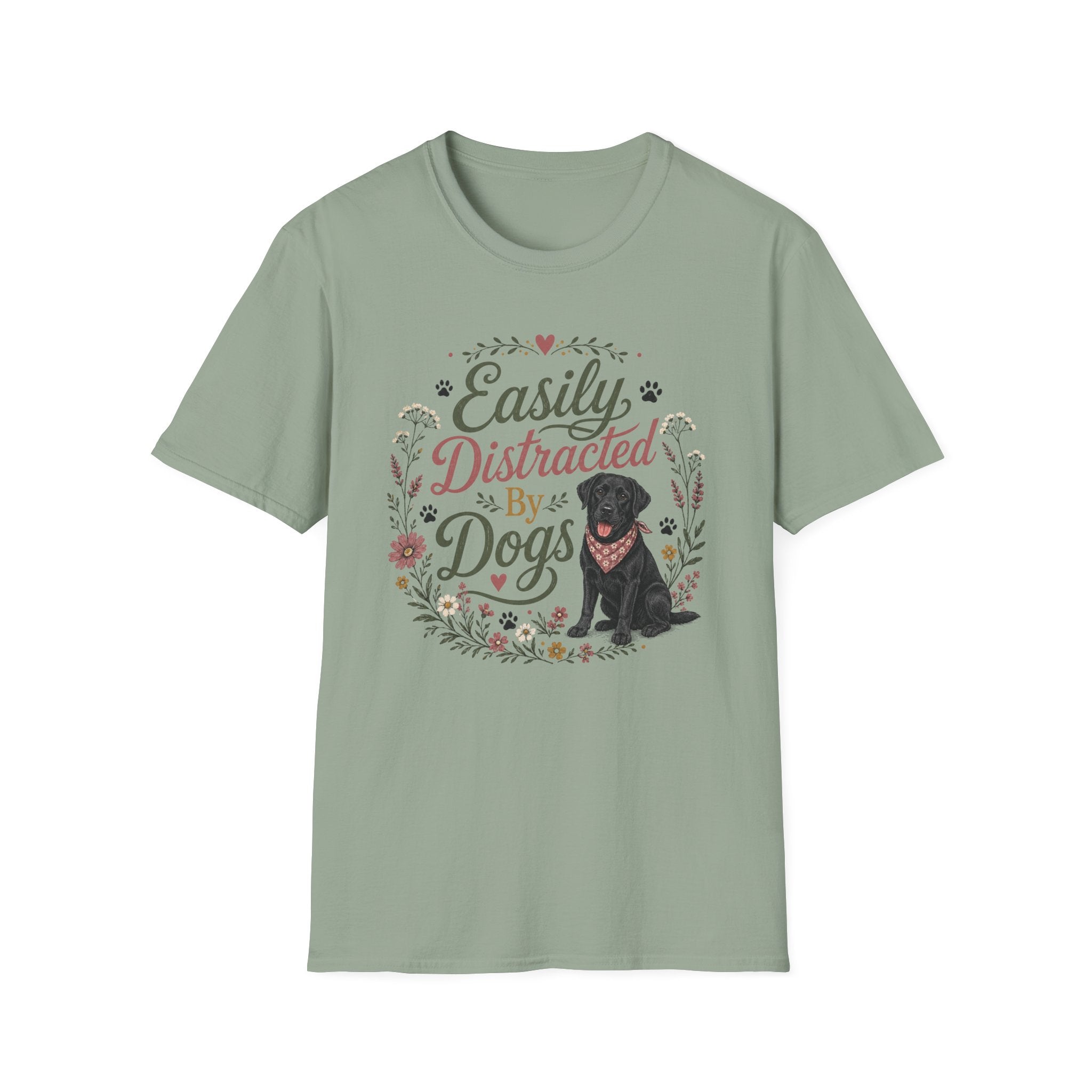 Easily Distracted By Dogs T-Shirt — Cute Black Lab Floral Dog Lover Tee