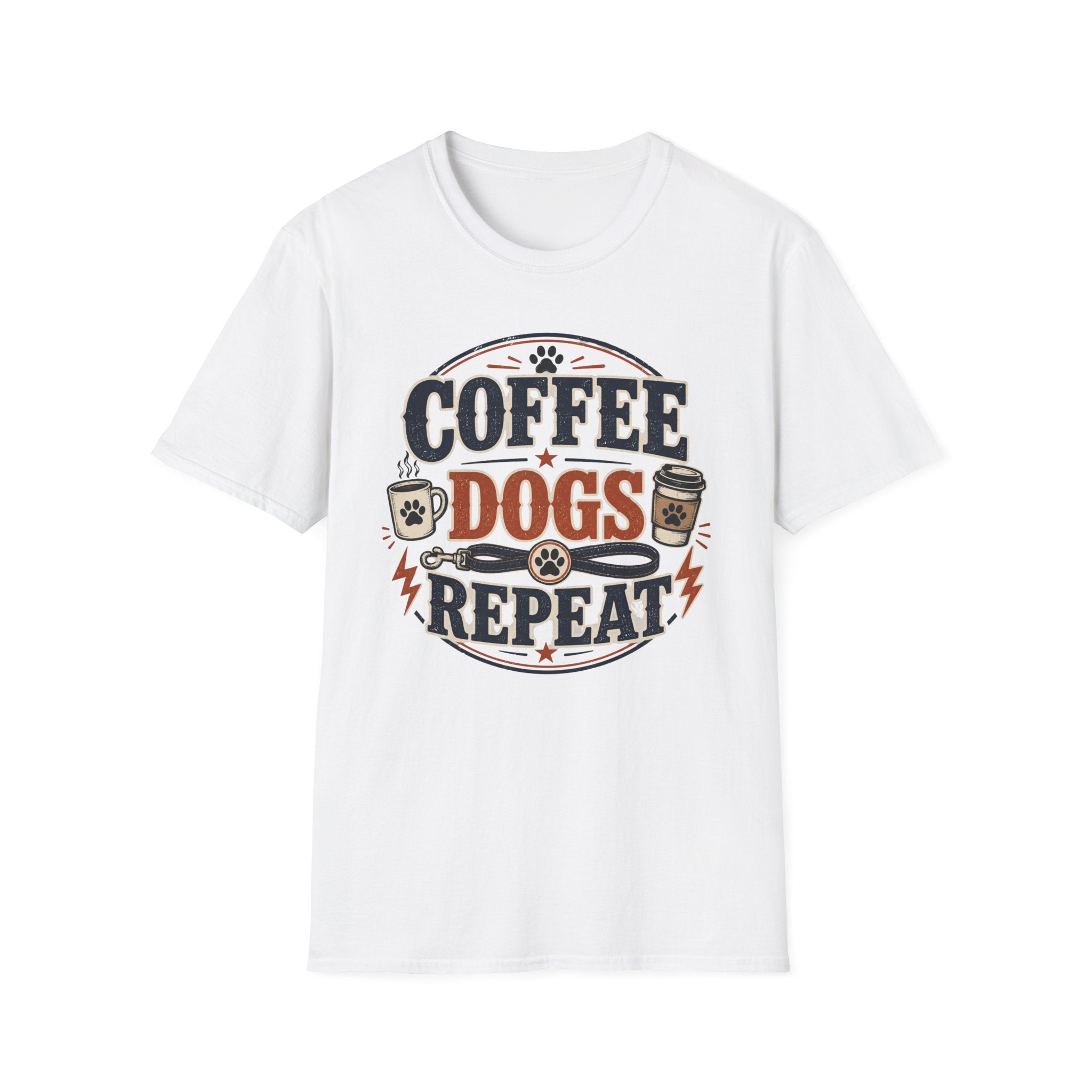 Coffee Dogs Repeat T-Shirt — Funny Dog Lover Coffee Tee