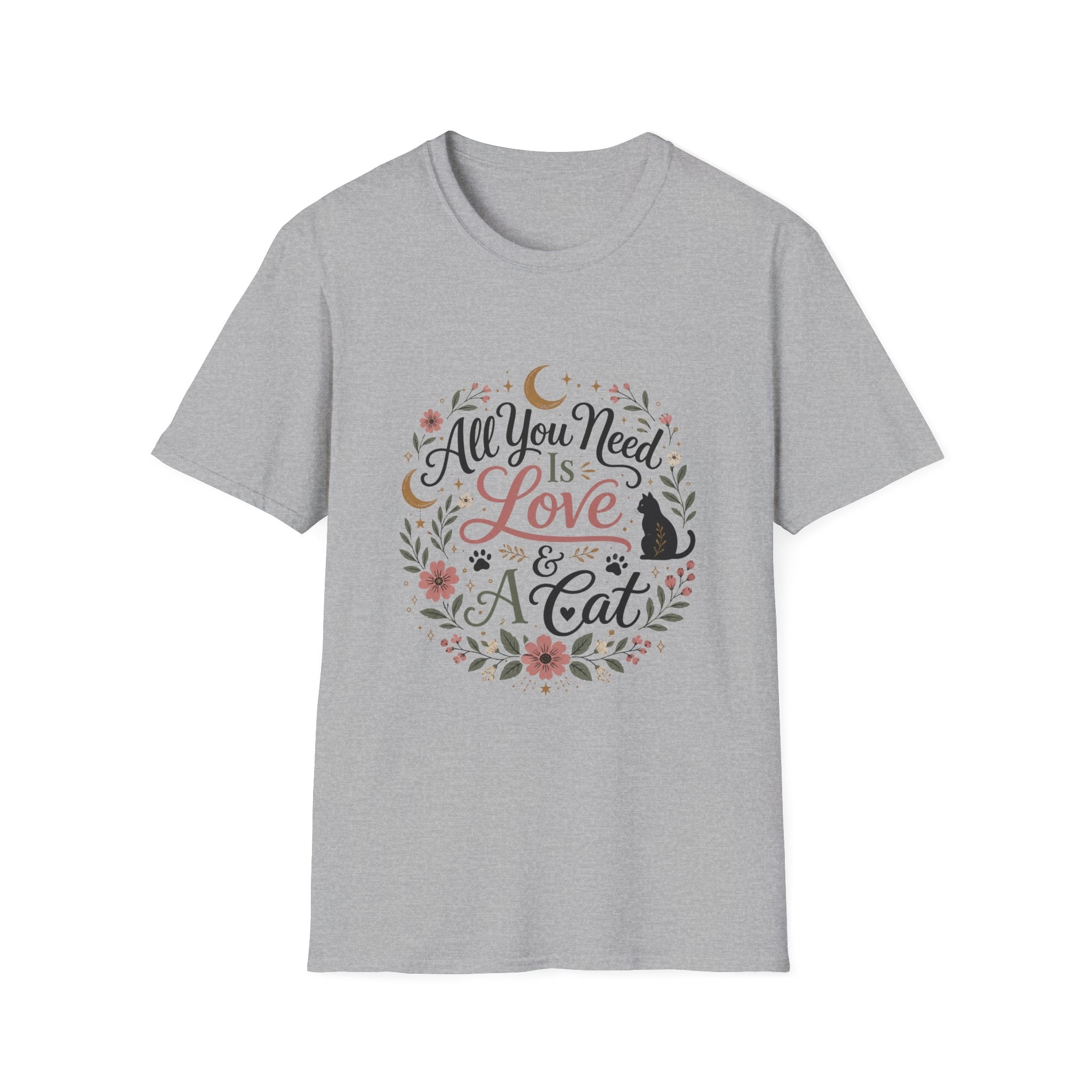 All You Need Is Love & A Cat T-Shirt — Floral Cat Lover Tee