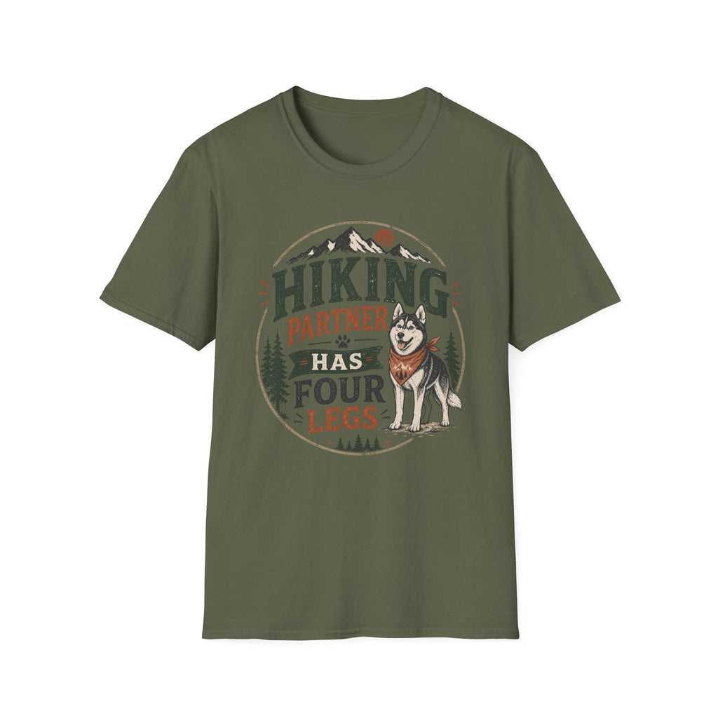 Hiking Partner Has Four Legs T-Shirt — Husky Dog Lover Outdoor Tee