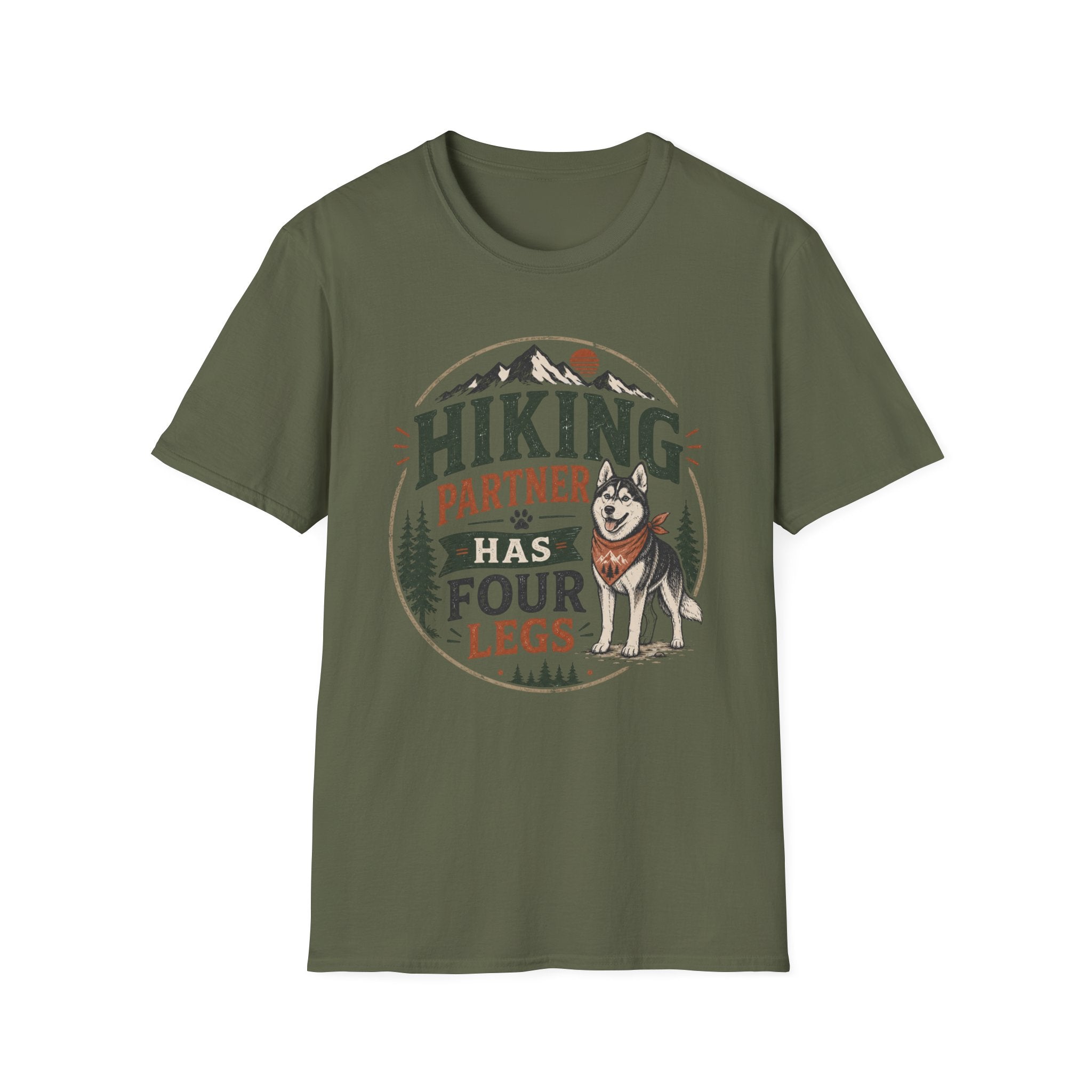 Hiking Partner Has Four Legs T-Shirt — Husky Dog Lover Outdoor Tee