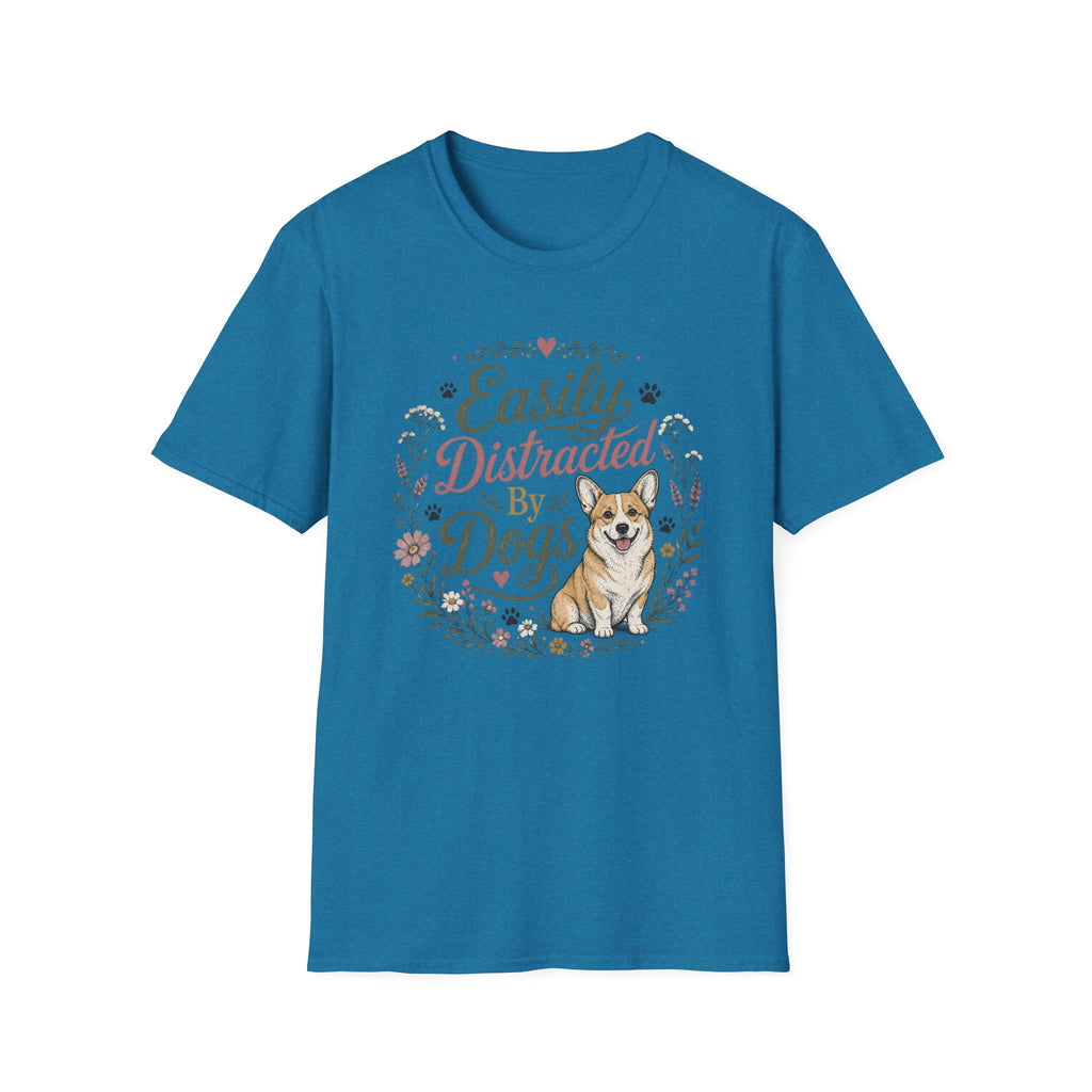 Easily Distracted By Dogs T-Shirt — Cute Corgi Floral Dog Lover Tee