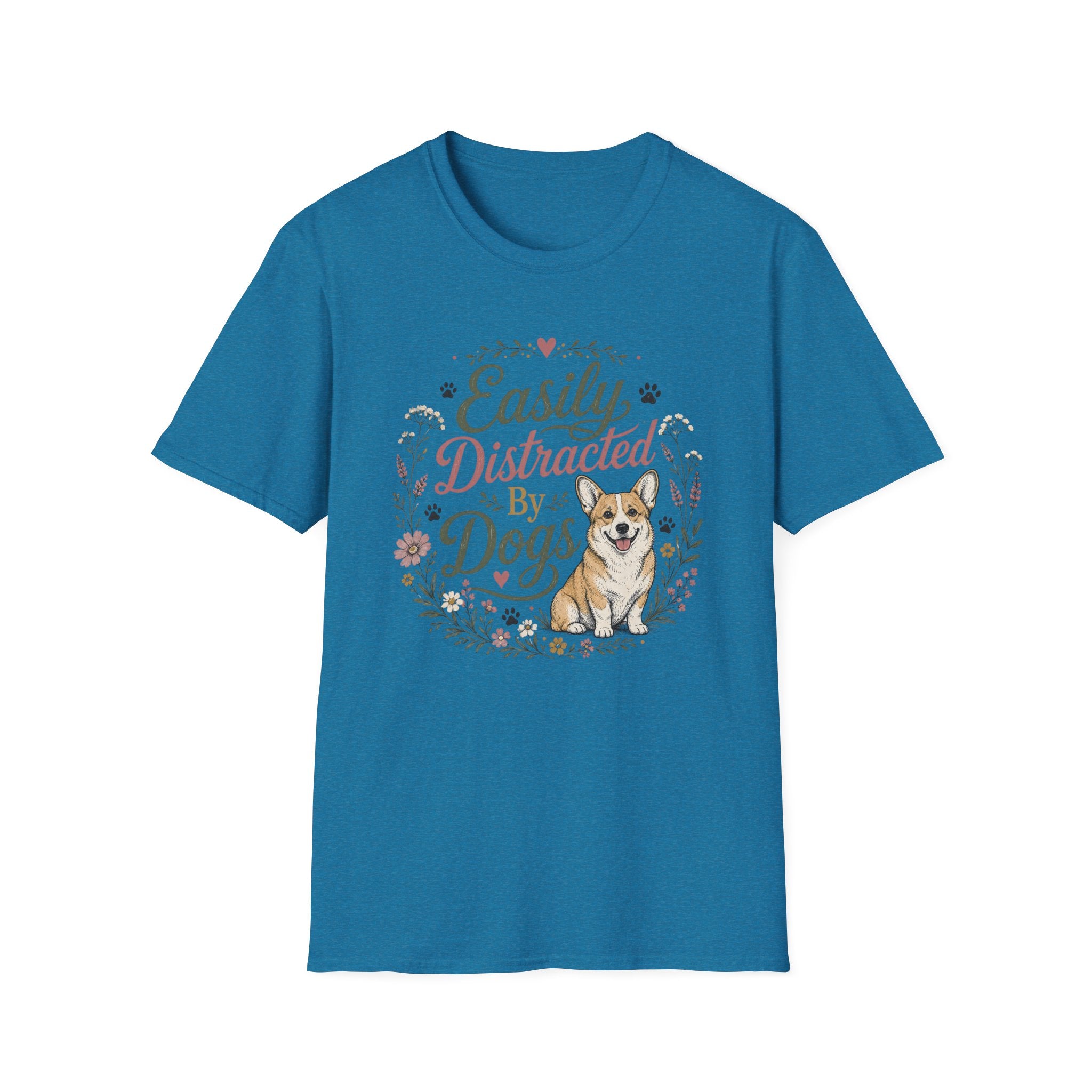 Easily Distracted By Dogs T-Shirt — Cute Corgi Floral Dog Lover Tee